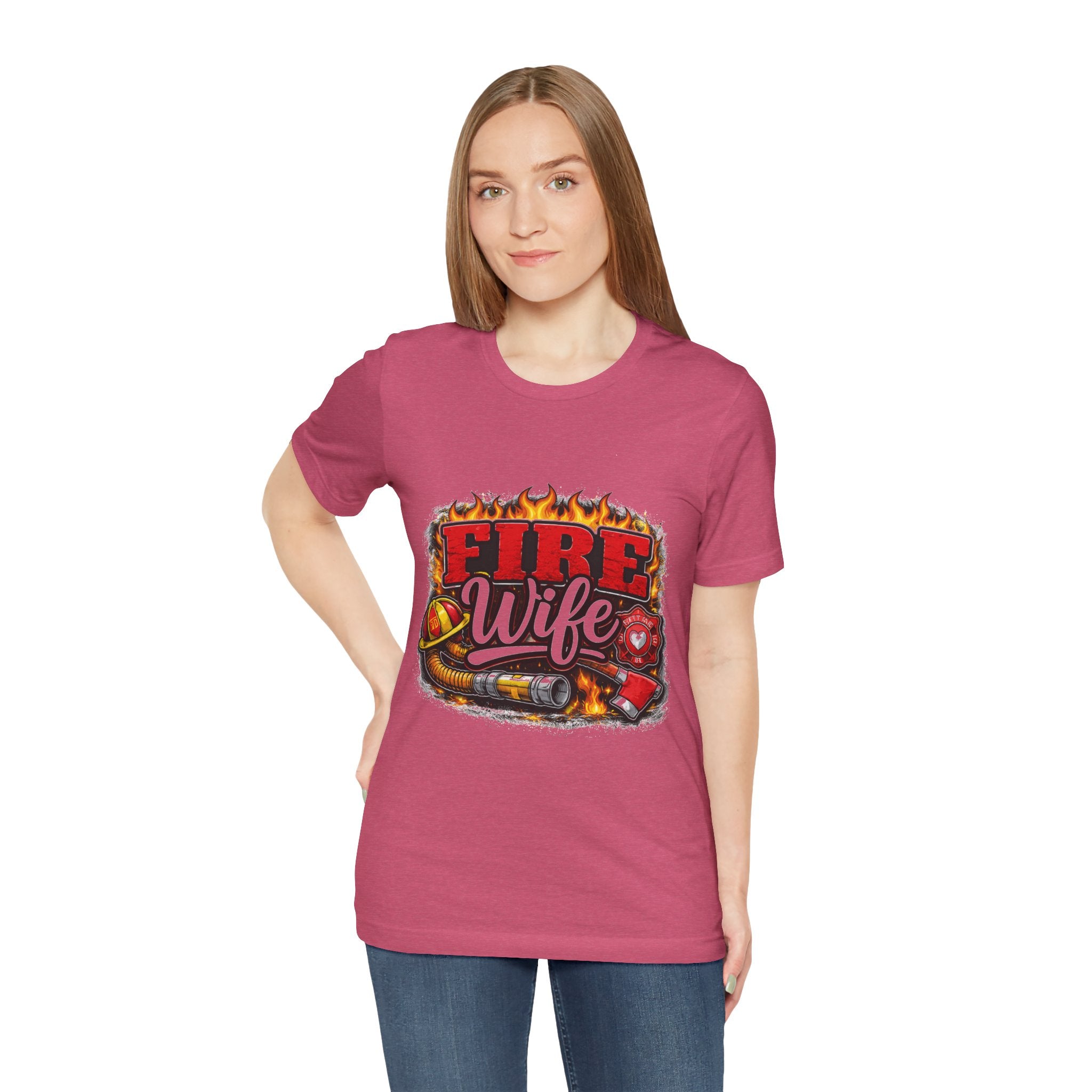 Fire Wife T-Shirt – Firefighter Spouse Tee with Helmet, Hose & Flames