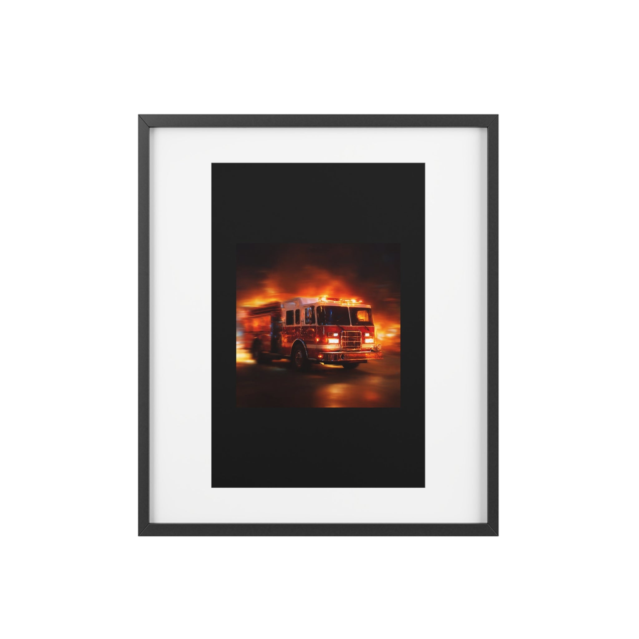 Firefighter Fire Truck Framed Poster — Matte Wall Art for Firehouse & Home