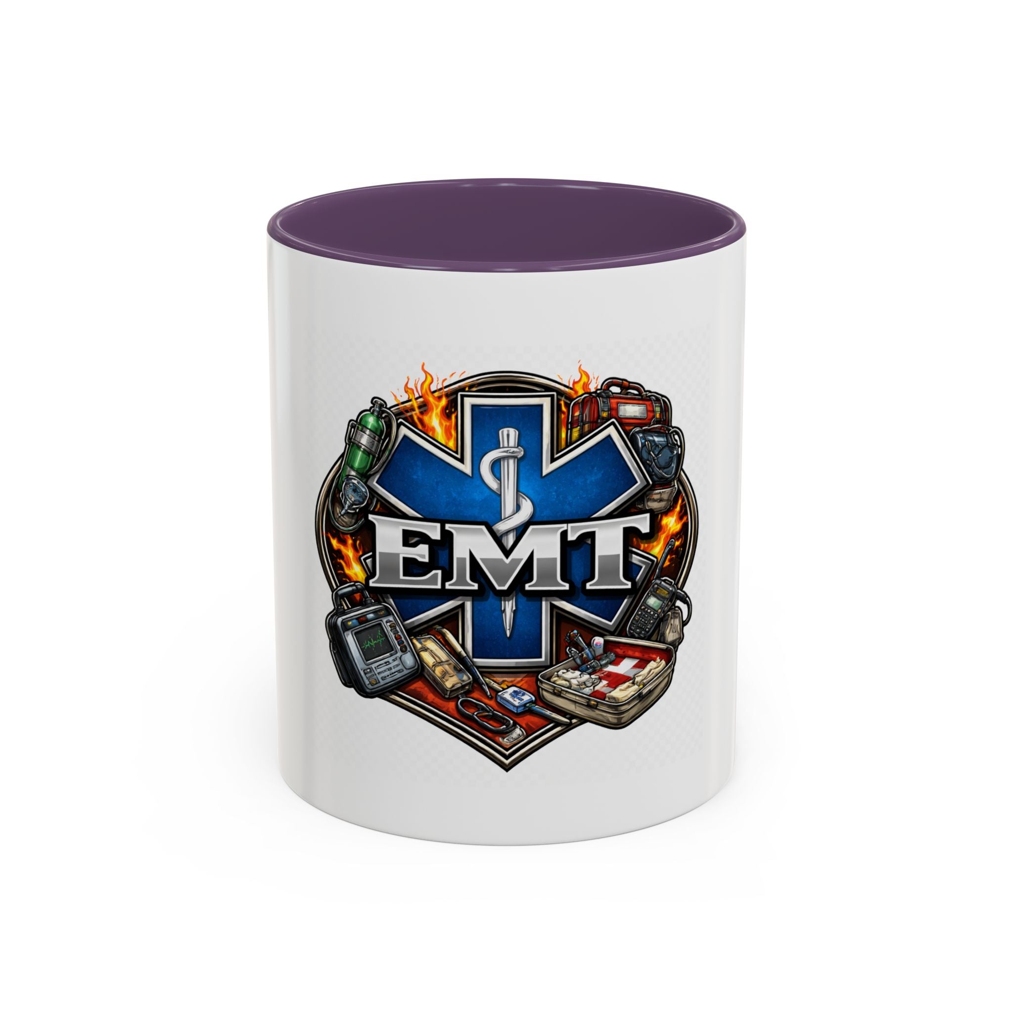 EMT Star of Life Accent Coffee Mug – Paramedic Emergency Medical Technician Gift (11/15oz)