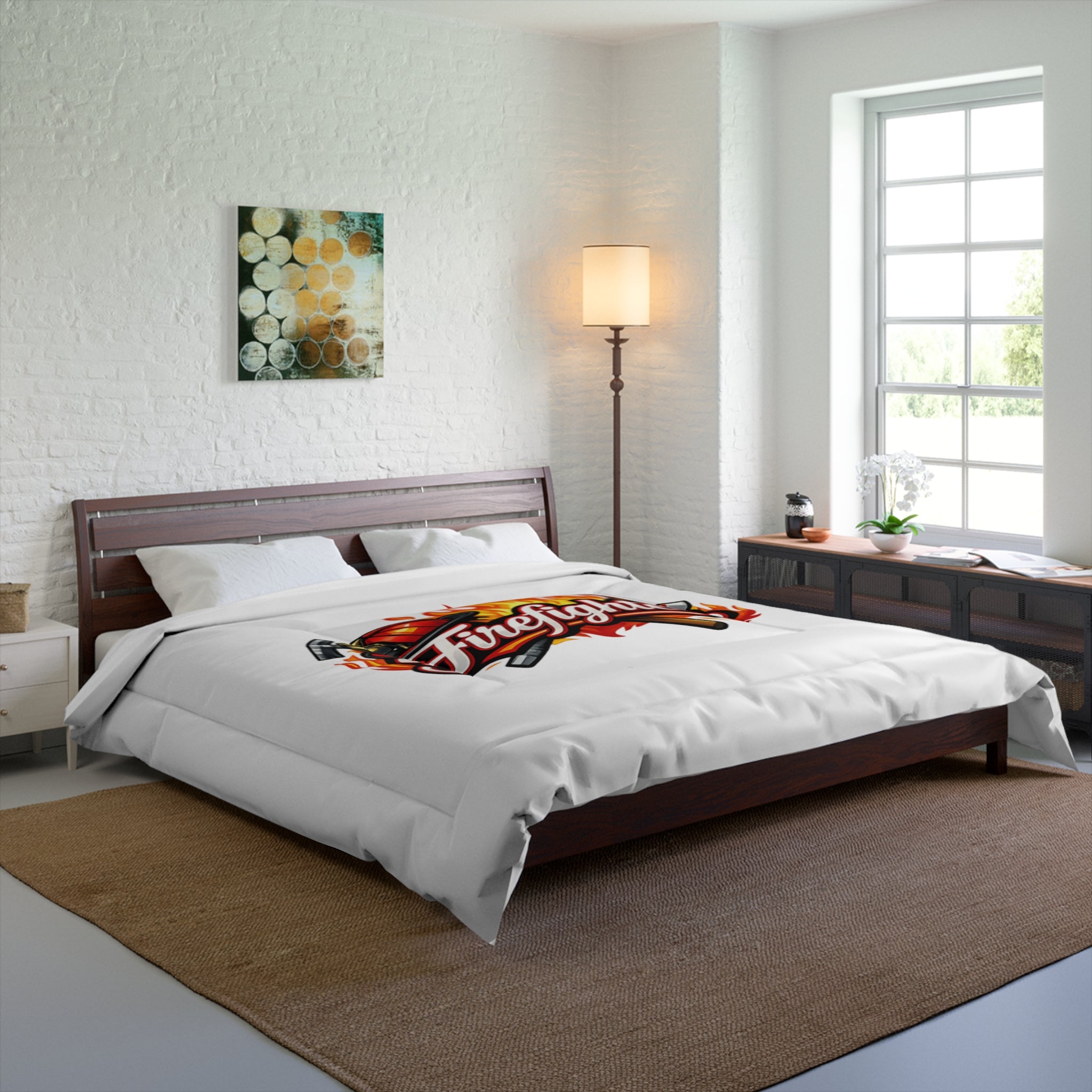 Firefighter Comforter - Flames & Helmet Bedding for Firefighter Tribute