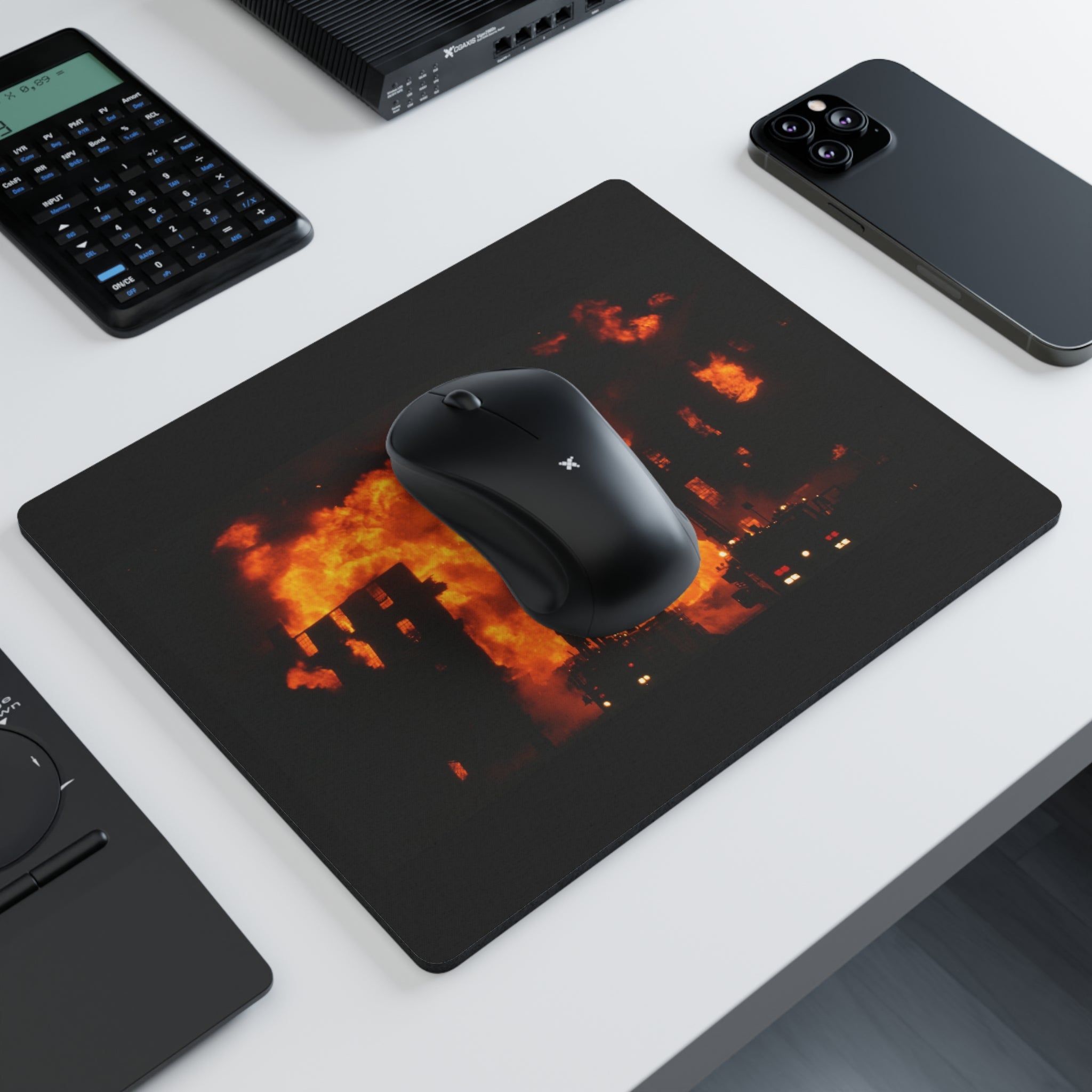 Firestorm City Mouse Pad — Dramatic Urban Blaze