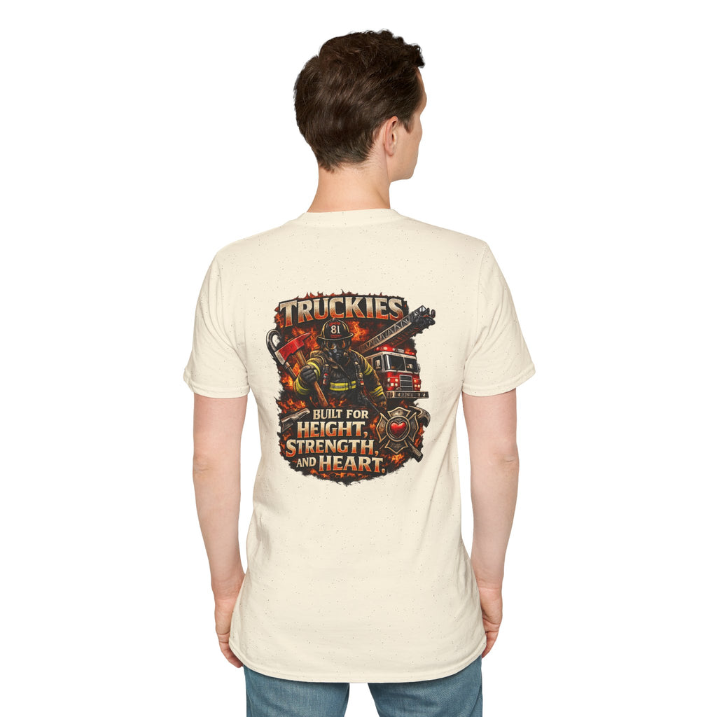 Firefighter Truckies T-Shirt — "Built for Height, Strength and Heart"