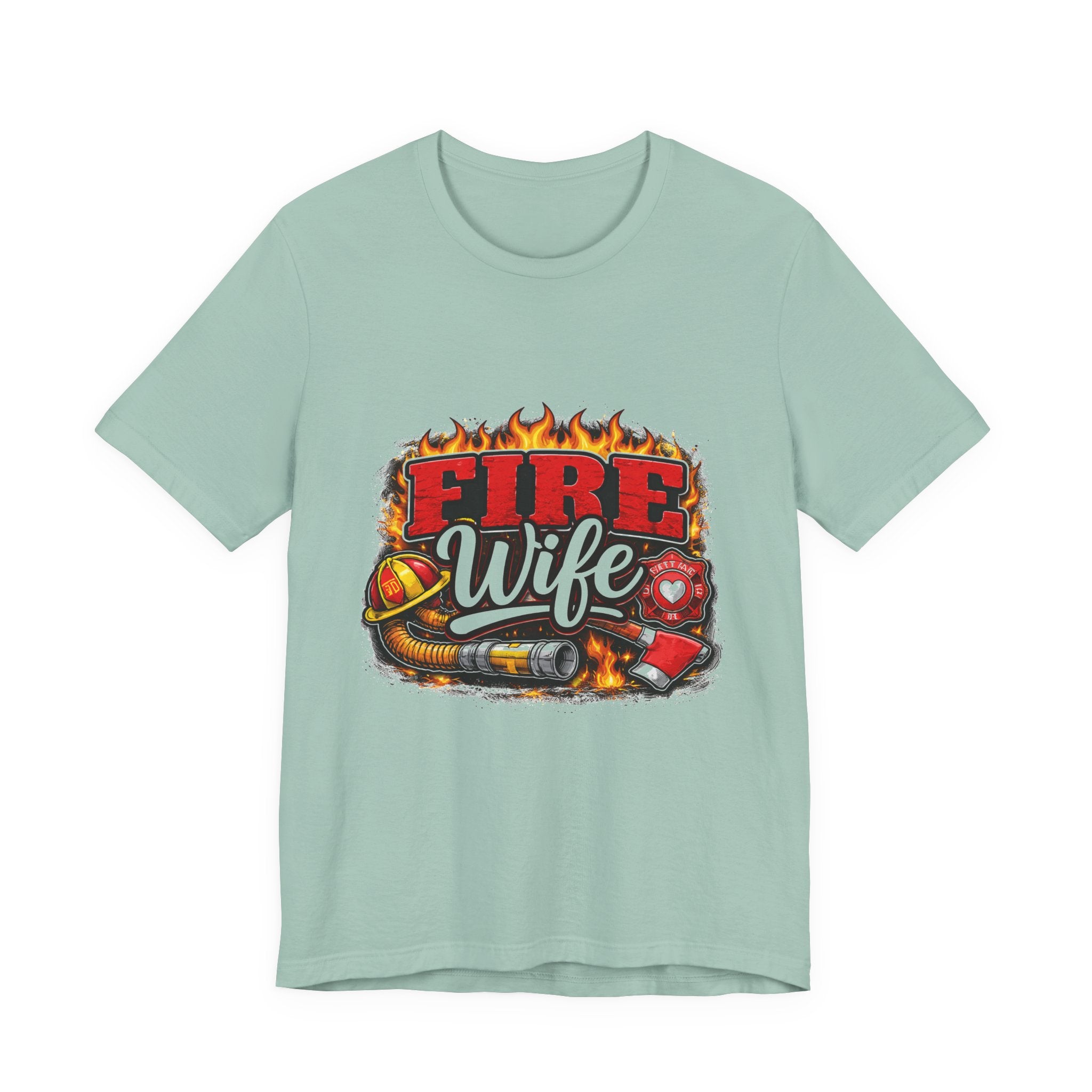 Fire Wife T-Shirt — Firefighter Spouse Tee with Helmet & Hose Design
