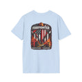 Firefighter T-Shirt — American Flag Helmet Design with "Dedication • Courage"