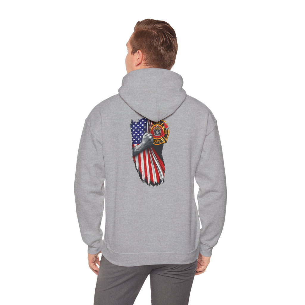 Patriotic Eagle Hoodie with American Flag and Firefighter Badge - 4th of July Memorial Pullover