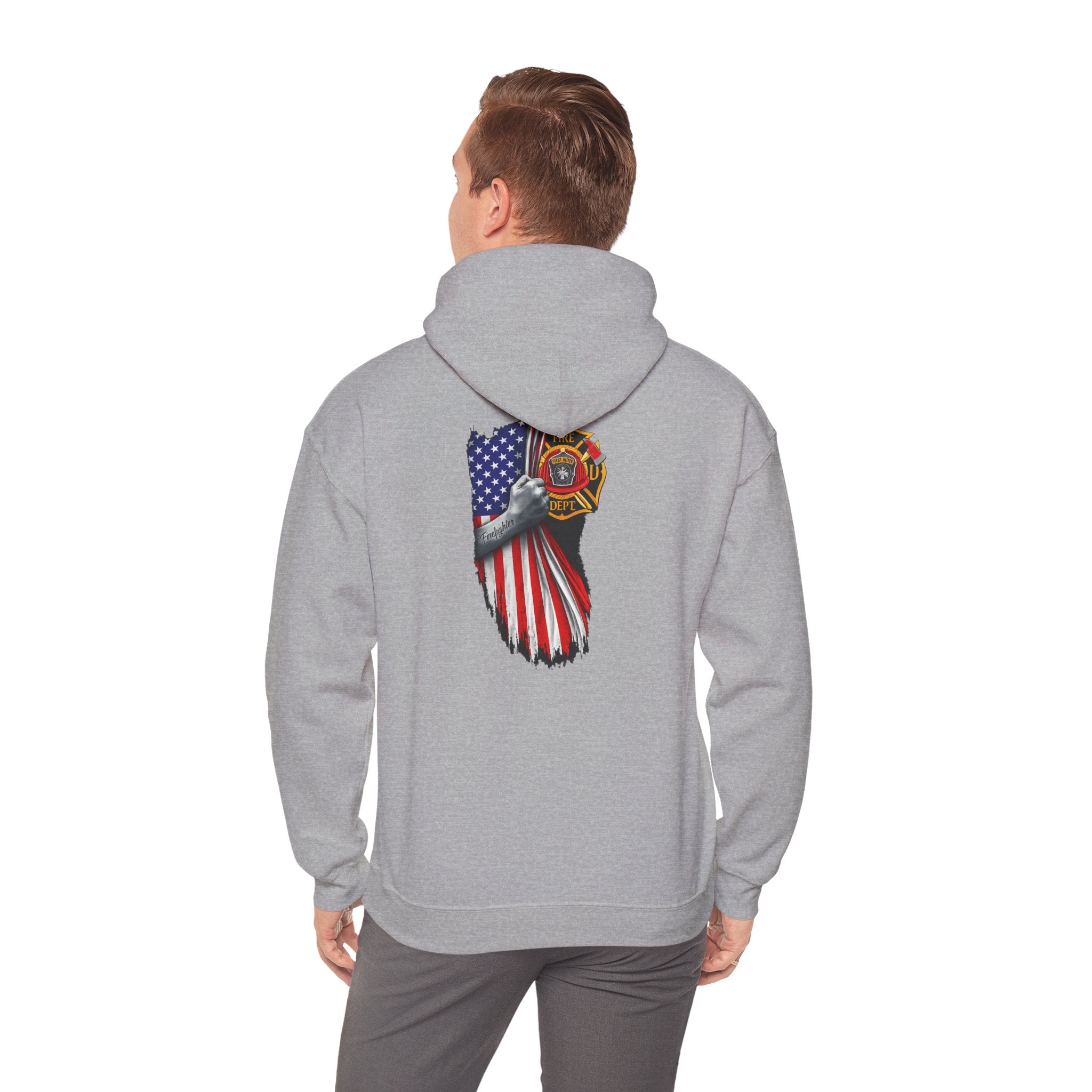 Patriotic Eagle Hoodie with American Flag and Firefighter Badge - 4th of July Memorial Pullover