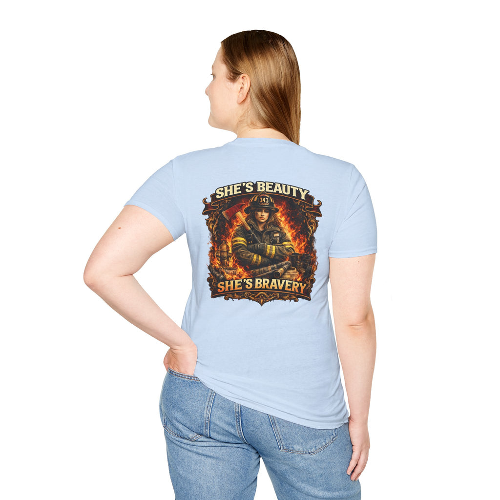 Firefighter T-Shirt – "She's Beauty, She's Bravery" Graphic Tee