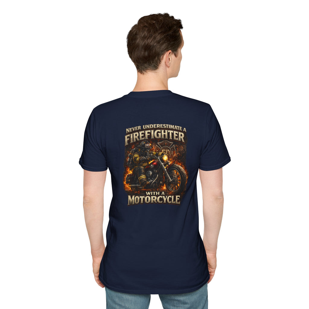 Firefighter Motorcycle T-Shirt — Never Underestimate a Firefighter with a Motorcycle