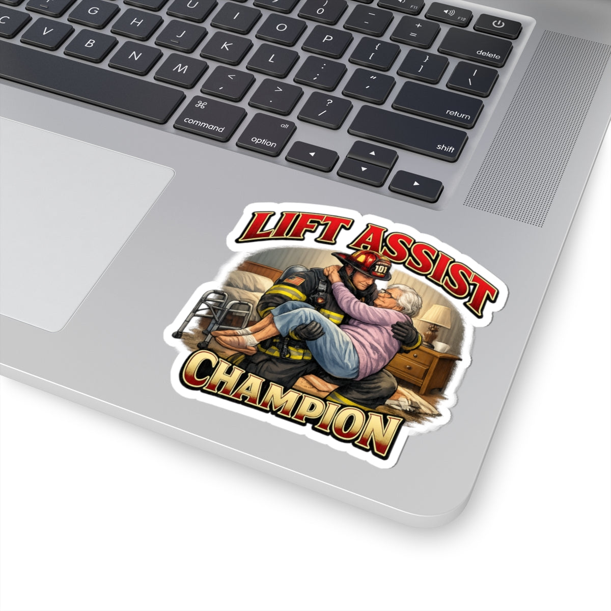 Lift Assist Champion Sticker — Firefighter Caregiver Tribute Kiss-Cut Sticker
