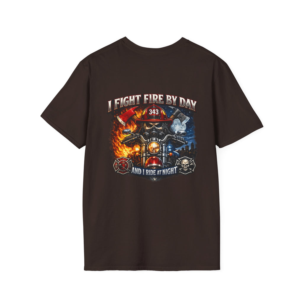 Firefighter T-Shirt — "I Fight Fire By Day and I Ride At Night" Graphic Tee