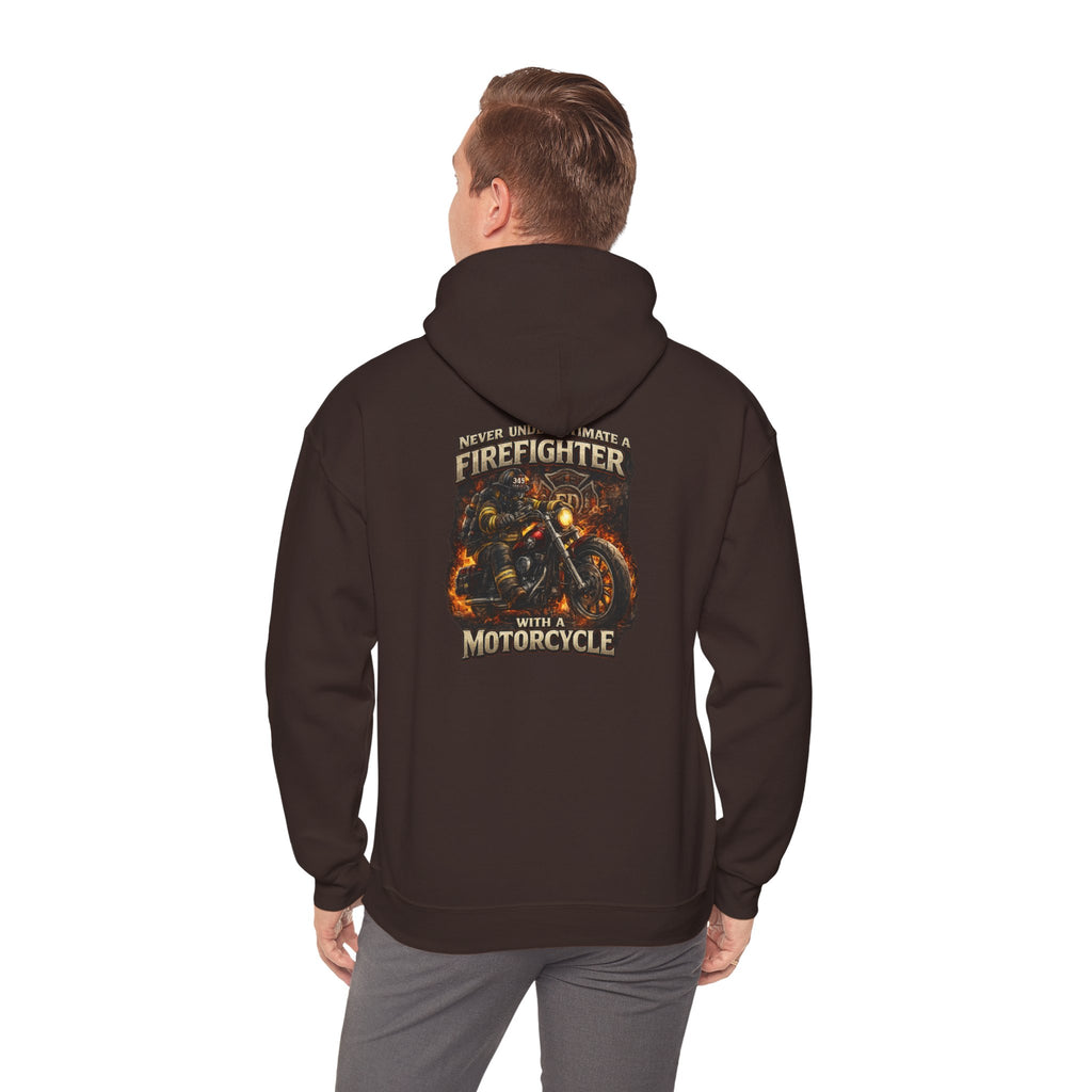 Firefighter Motorcycle Hoodie - "Never Underestimate a Firefighter with a Motorcycle" Graphic Pullover