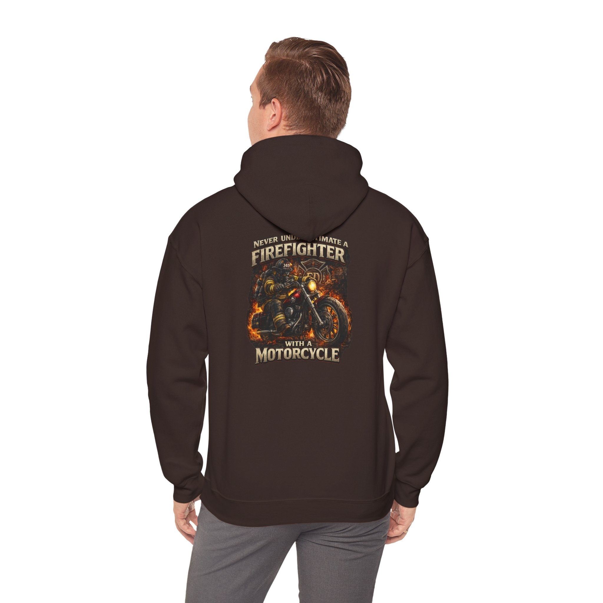 Firefighter Motorcycle Hoodie - "Never Underestimate a Firefighter with a Motorcycle" Graphic Pullover