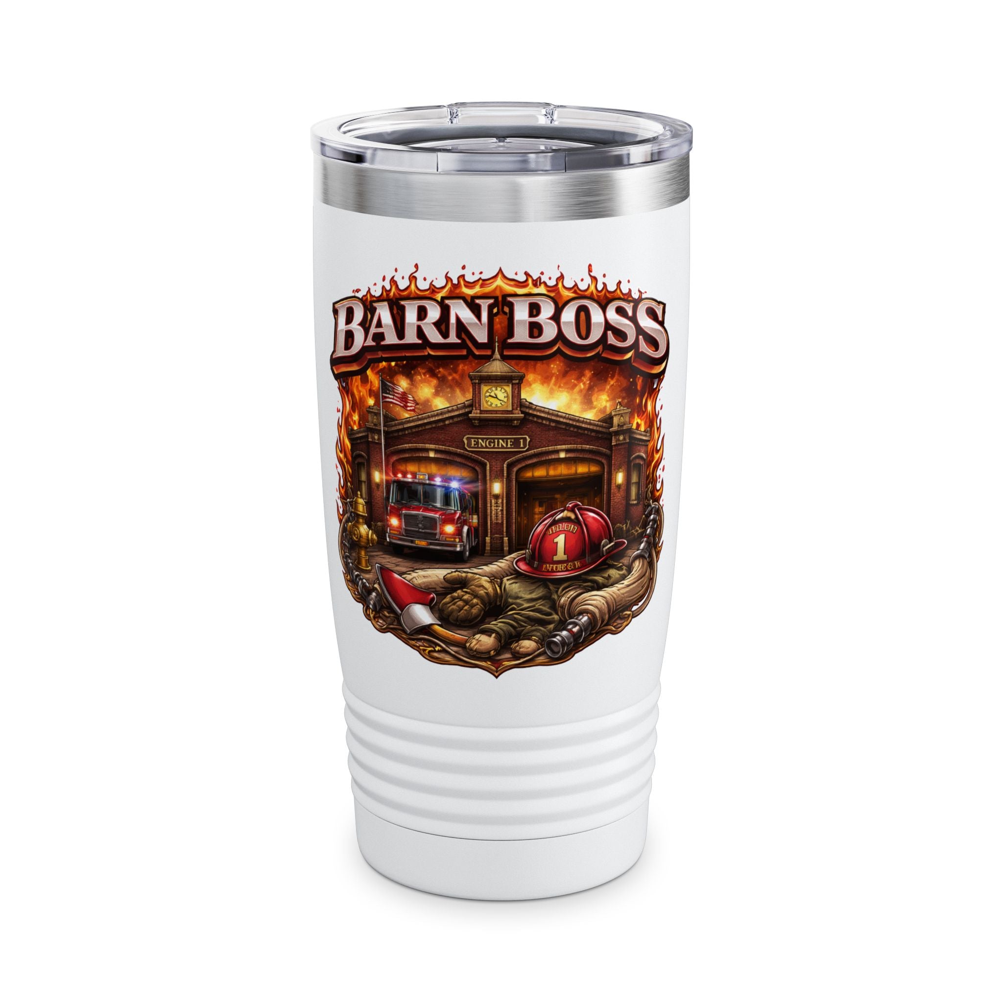 Barn Boss Firefighter 20oz Tumbler – Fire Truck & Helmet Insulated Travel Cup