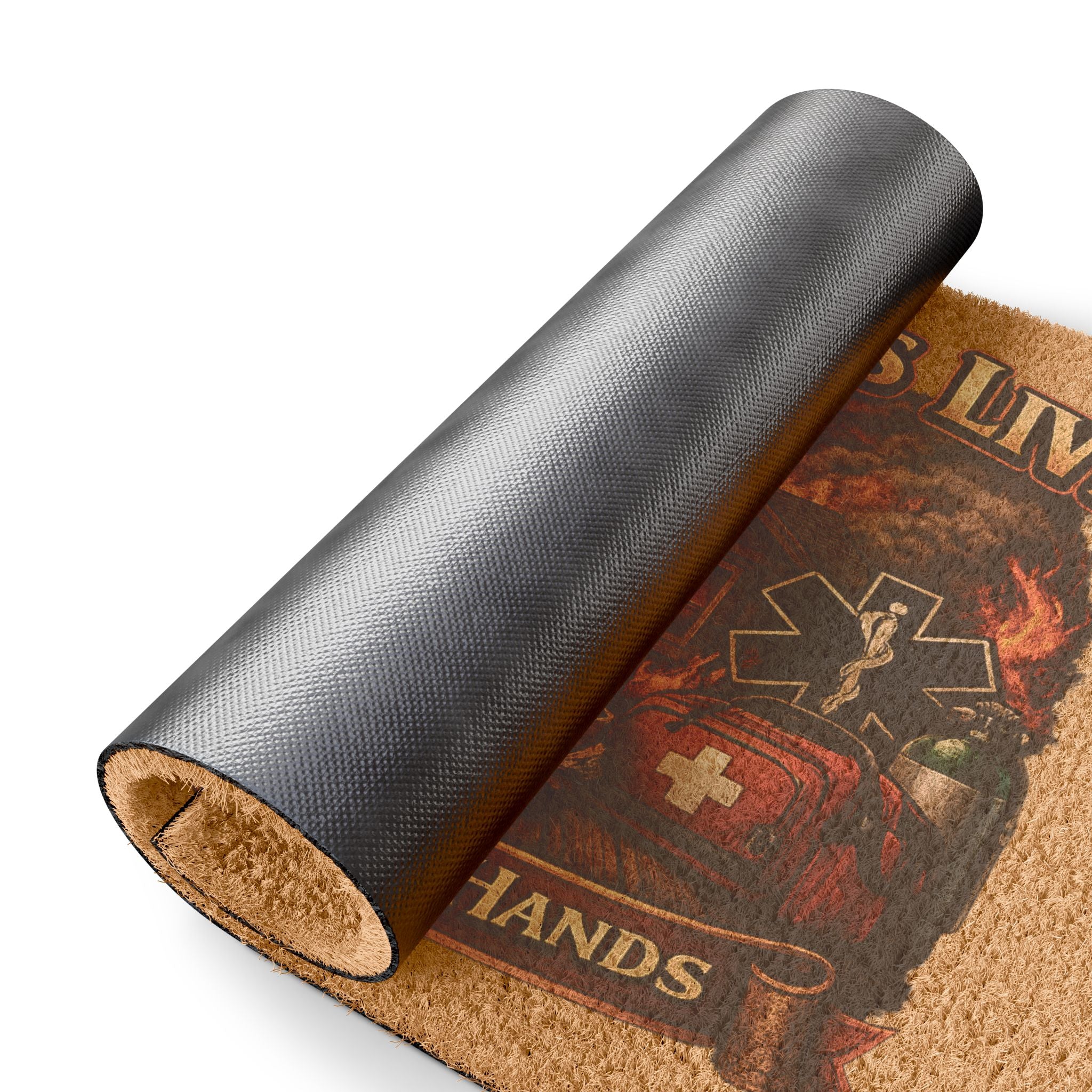Firefighters Live Here Doormat — "You're in Good Hands" Welcome Mat for Firefighter Homes