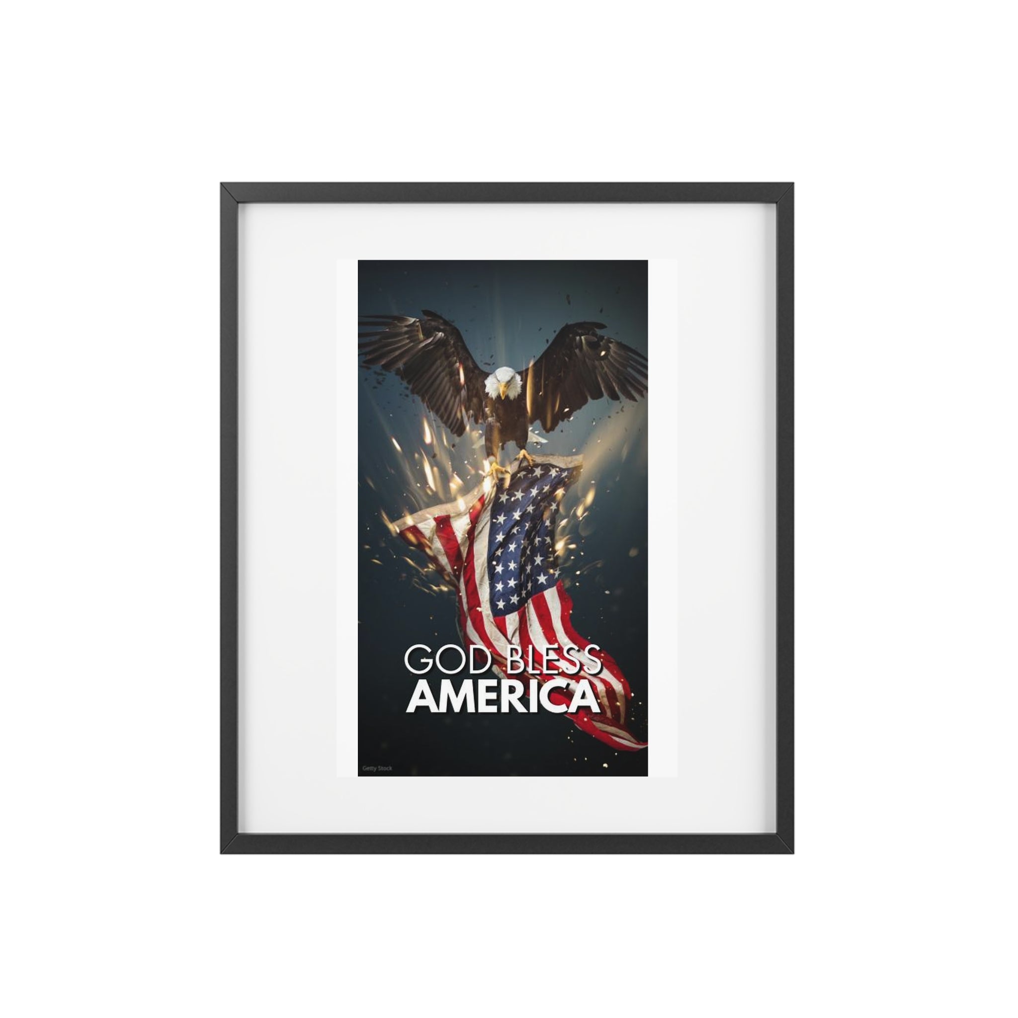 Framed Poster — "God Bless America" Patriotic Eagle & Flag Art (Matte)