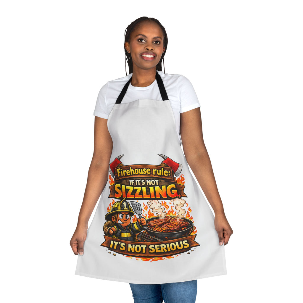 Firehouse Rule Apron — "If It's Not Sizzling, It's Not Serious" BBQ Grill Apron for Firefighters & Grill Masters