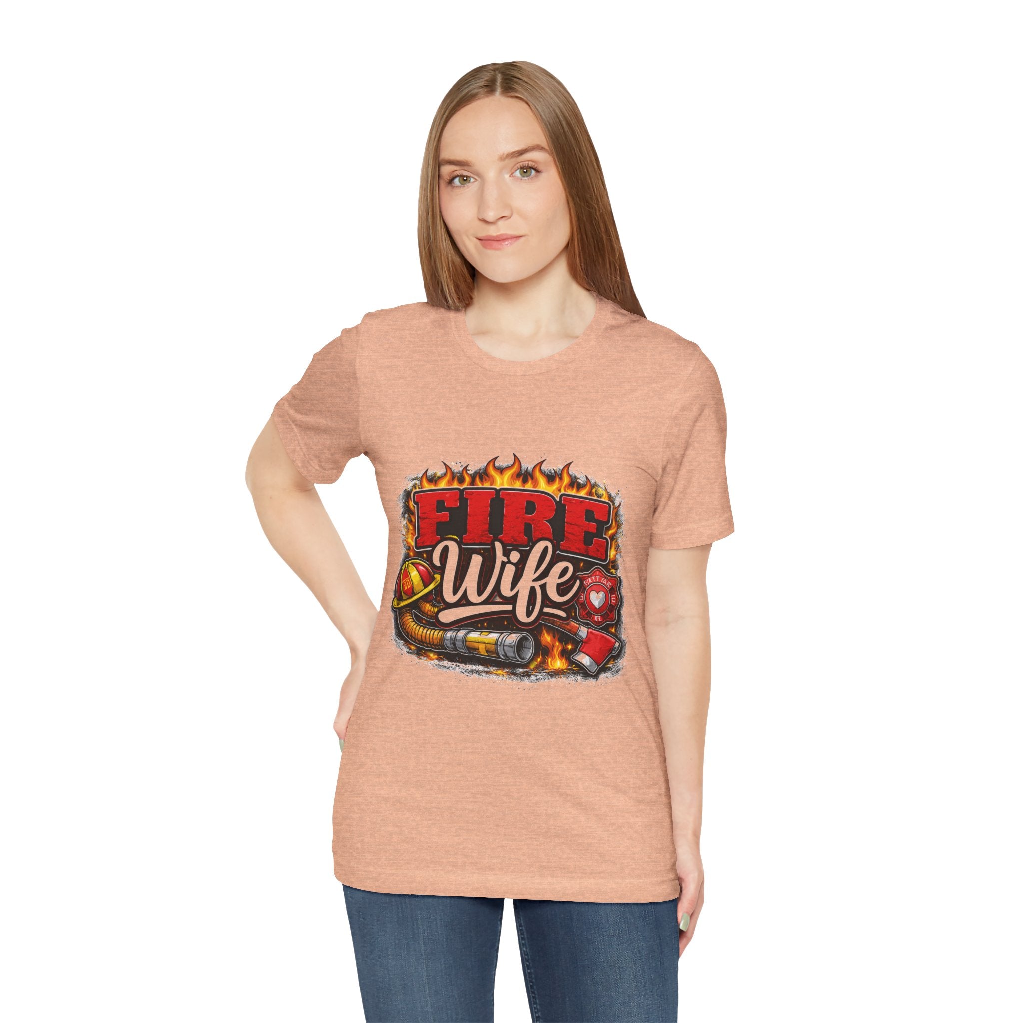 Fire Wife T-Shirt – Firefighter Spouse Tee with Helmet, Hose & Flames