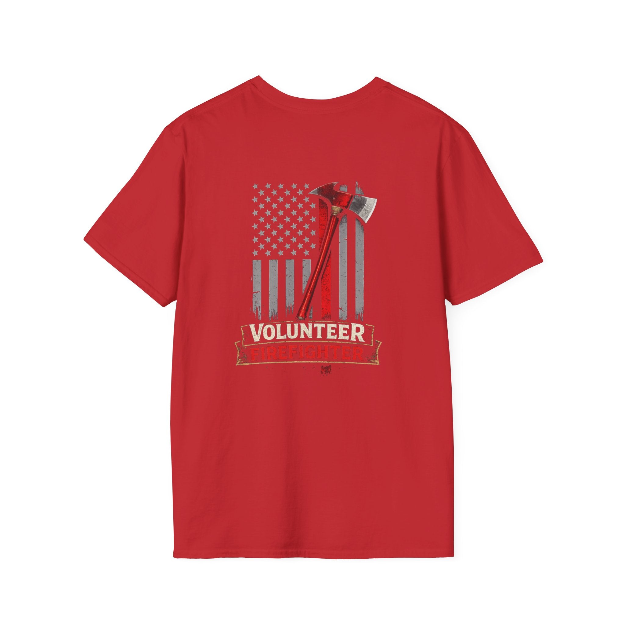 Volunteer Firefighter T-Shirt — American Flag, Axe & "Volunteer Firefighter" Graphic