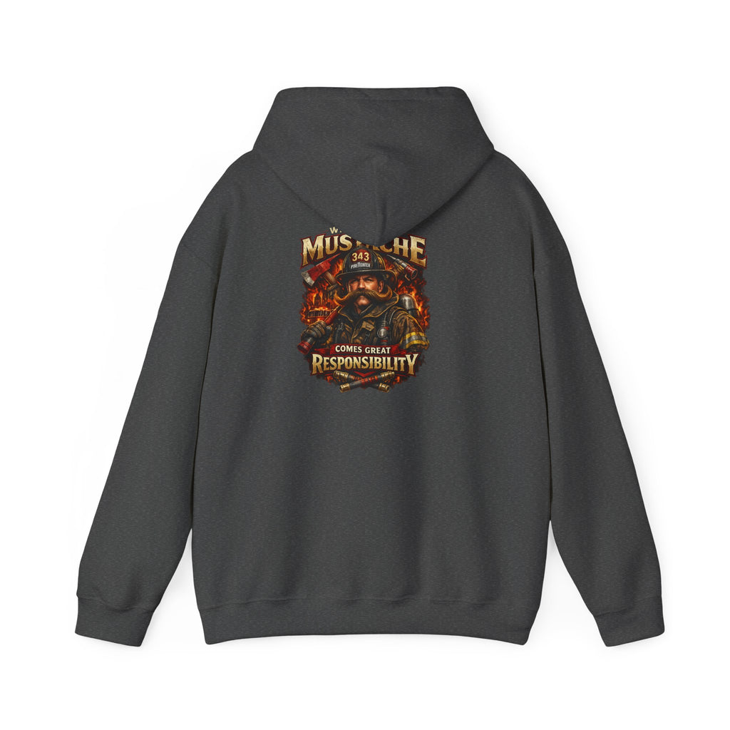 Hoodie - 'Mustache and Responsibility' Vintage Biker Fire Graphic Hooded Sweatshirt