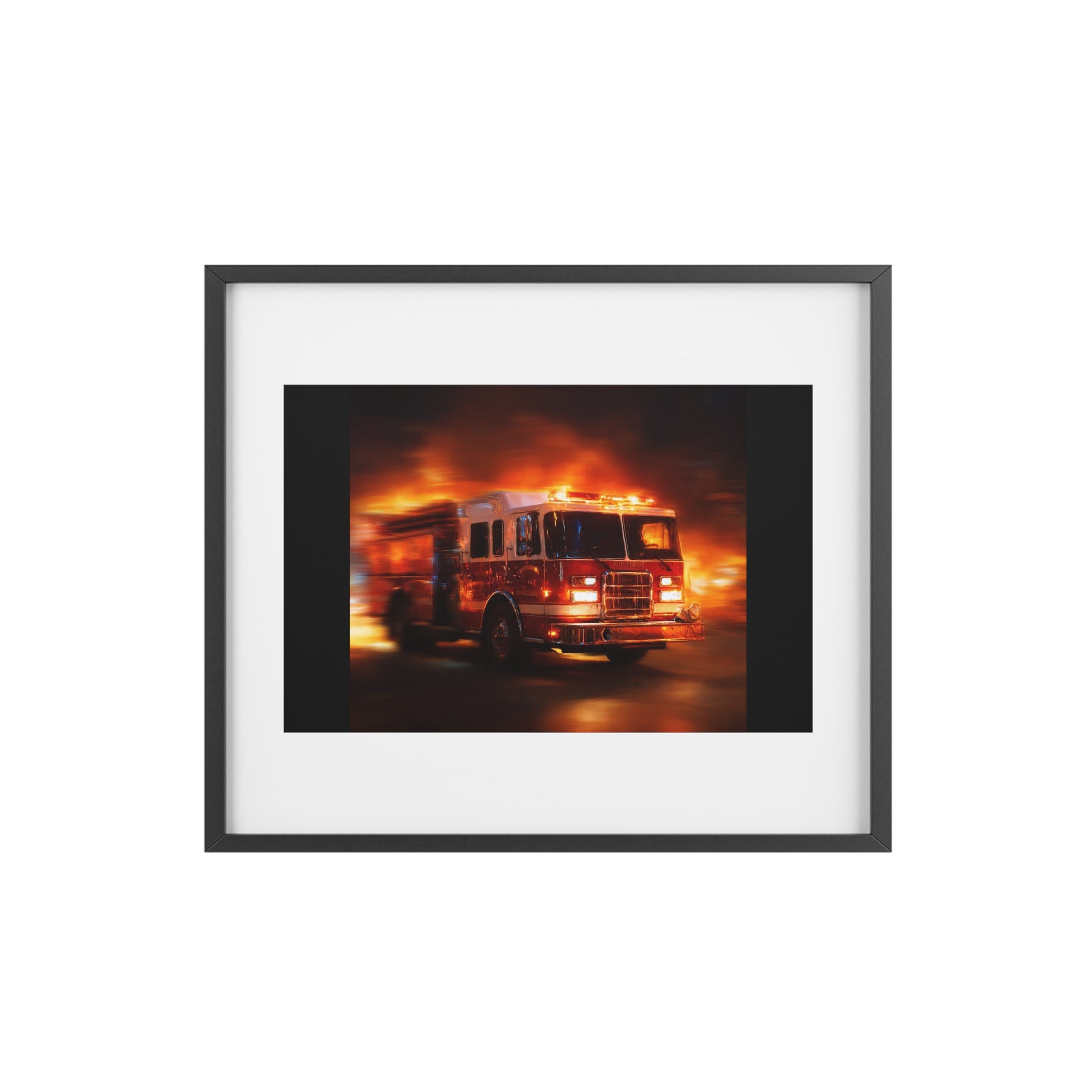 Firefighter Fire Truck Framed Poster — Matte Wall Art for Firehouse & Home