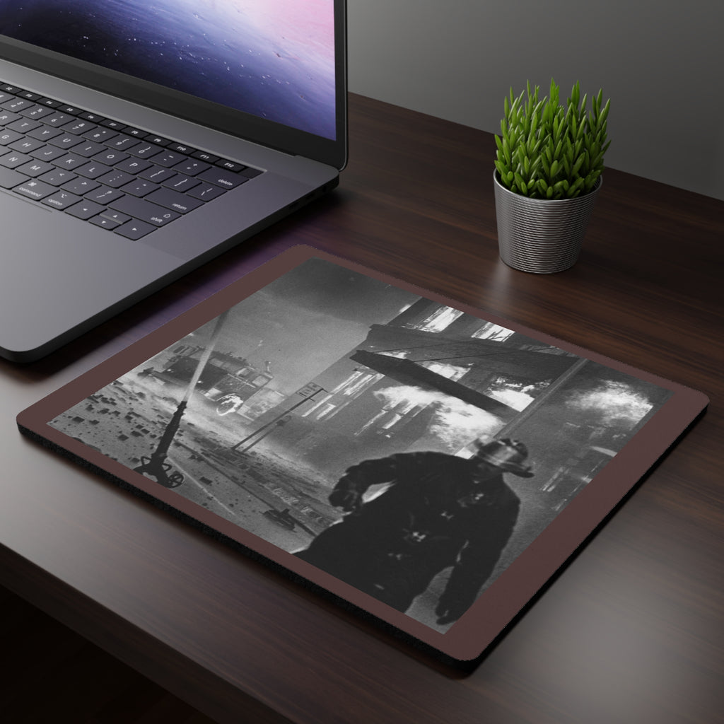Firefighter Vintage Photo Mouse Pad — Retro Firefighter Scene