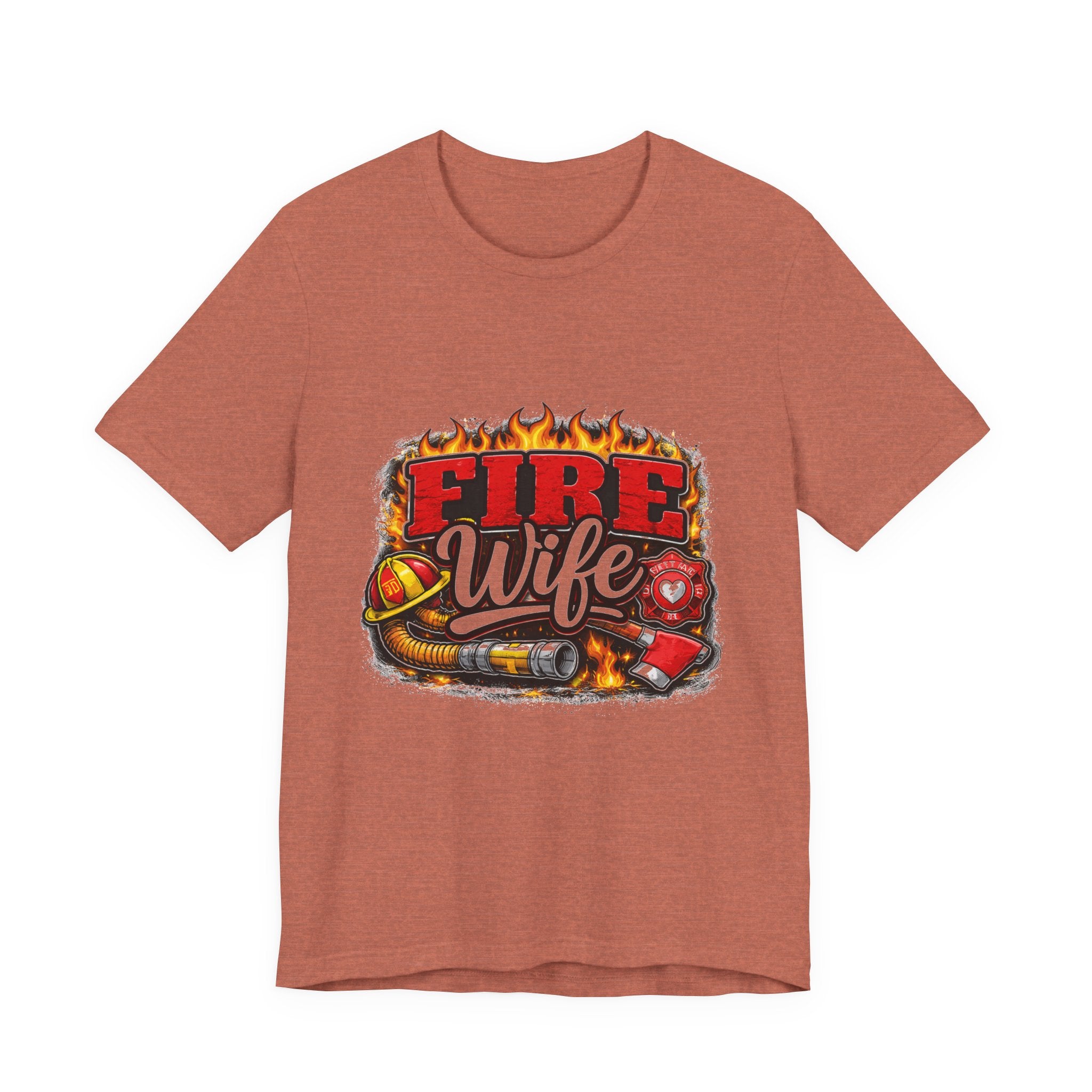Fire Wife T-Shirt — Firefighter Spouse Tee with Helmet & Hose Design