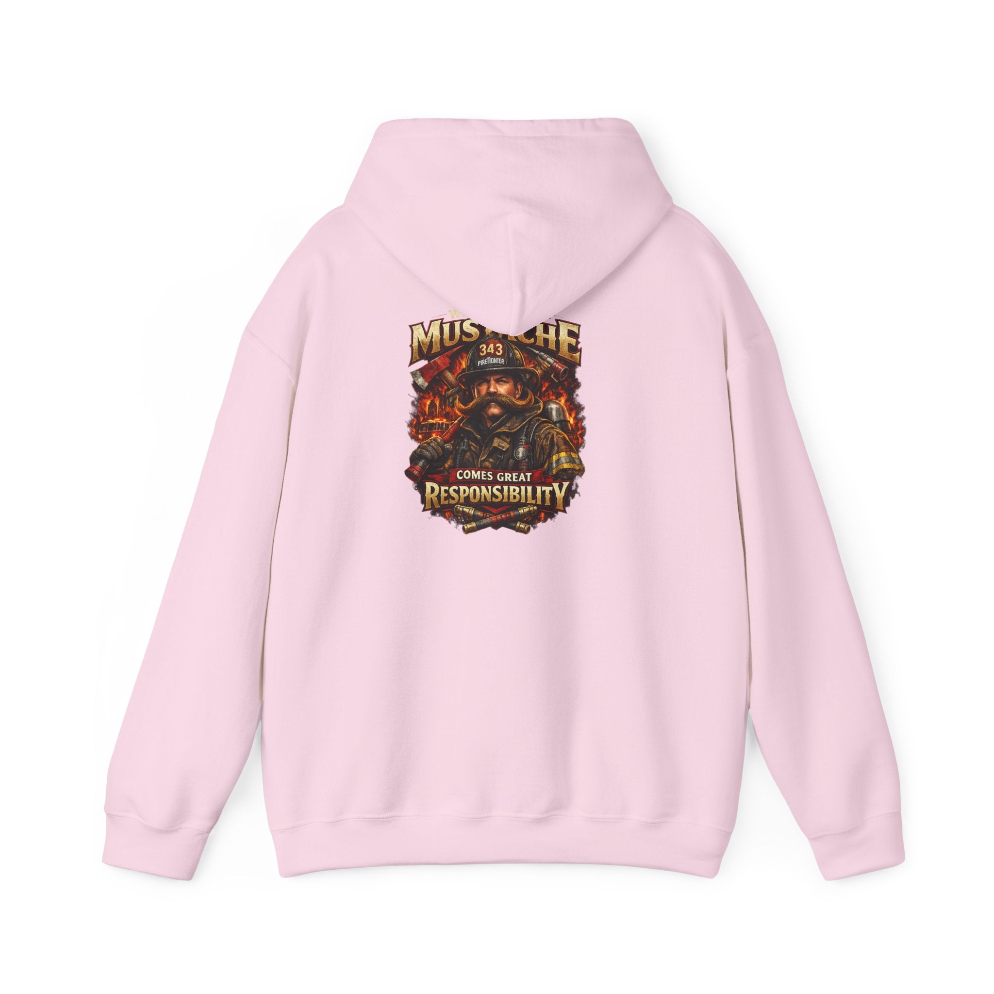 Hoodie - 'Mustache and Responsibility' Vintage Biker Fire Graphic Hooded Sweatshirt