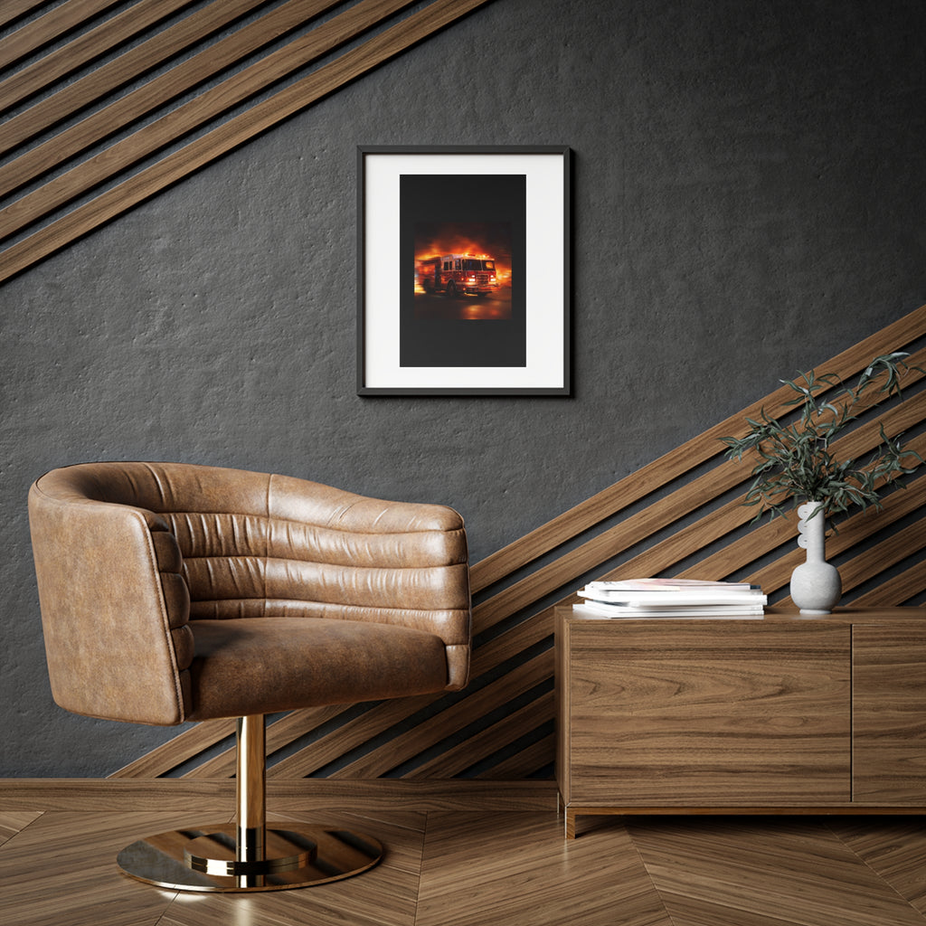 Firefighter Fire Truck Framed Poster — Matte Wall Art for Firehouse & Home