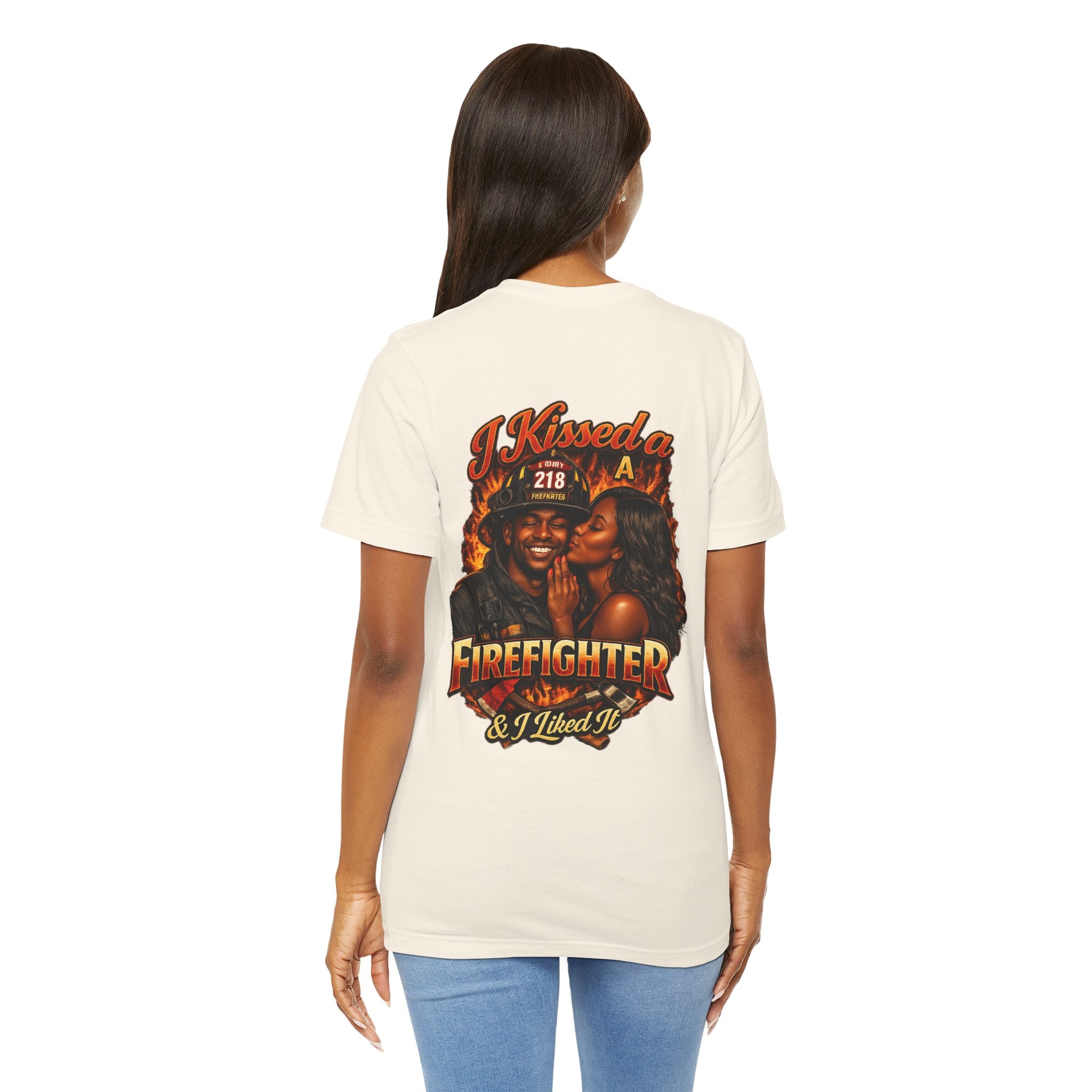 Firefighter Kiss T‑Shirt – "I Kissed a Firefighter & I Liked It" Back Print