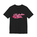 Firefighter Mom T-Shirt — Pink Script Rescue Emblem Tee