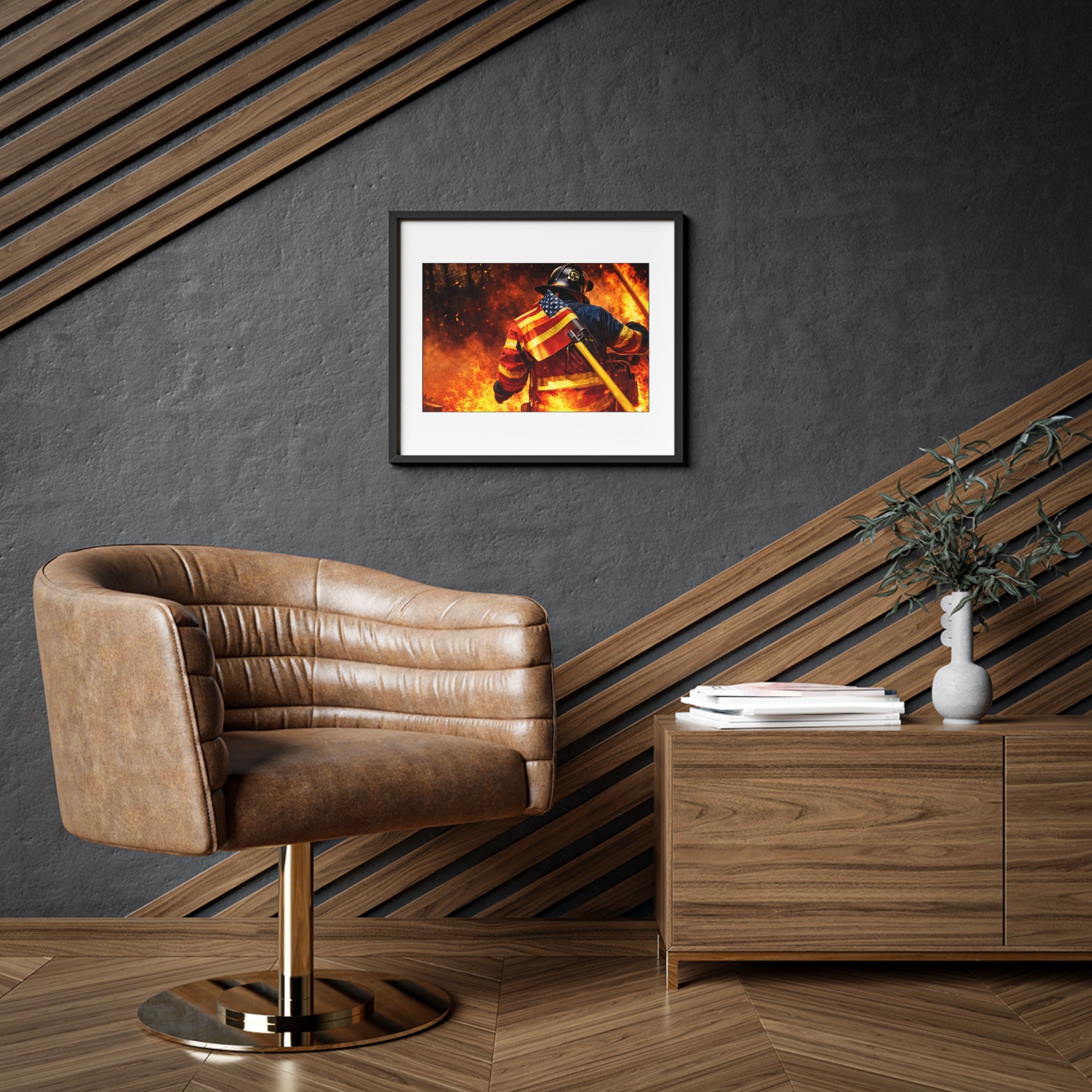 Firefighter American Flag Framed Poster — Patriotic Firefighter Wall Art
