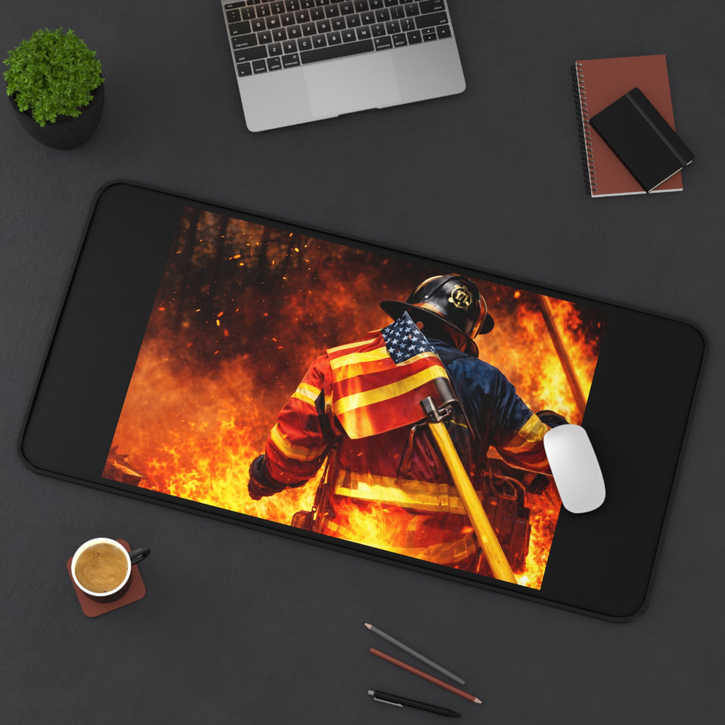 Firefighter Desk Mat — American Flag Hero Fireman Mouse Pad