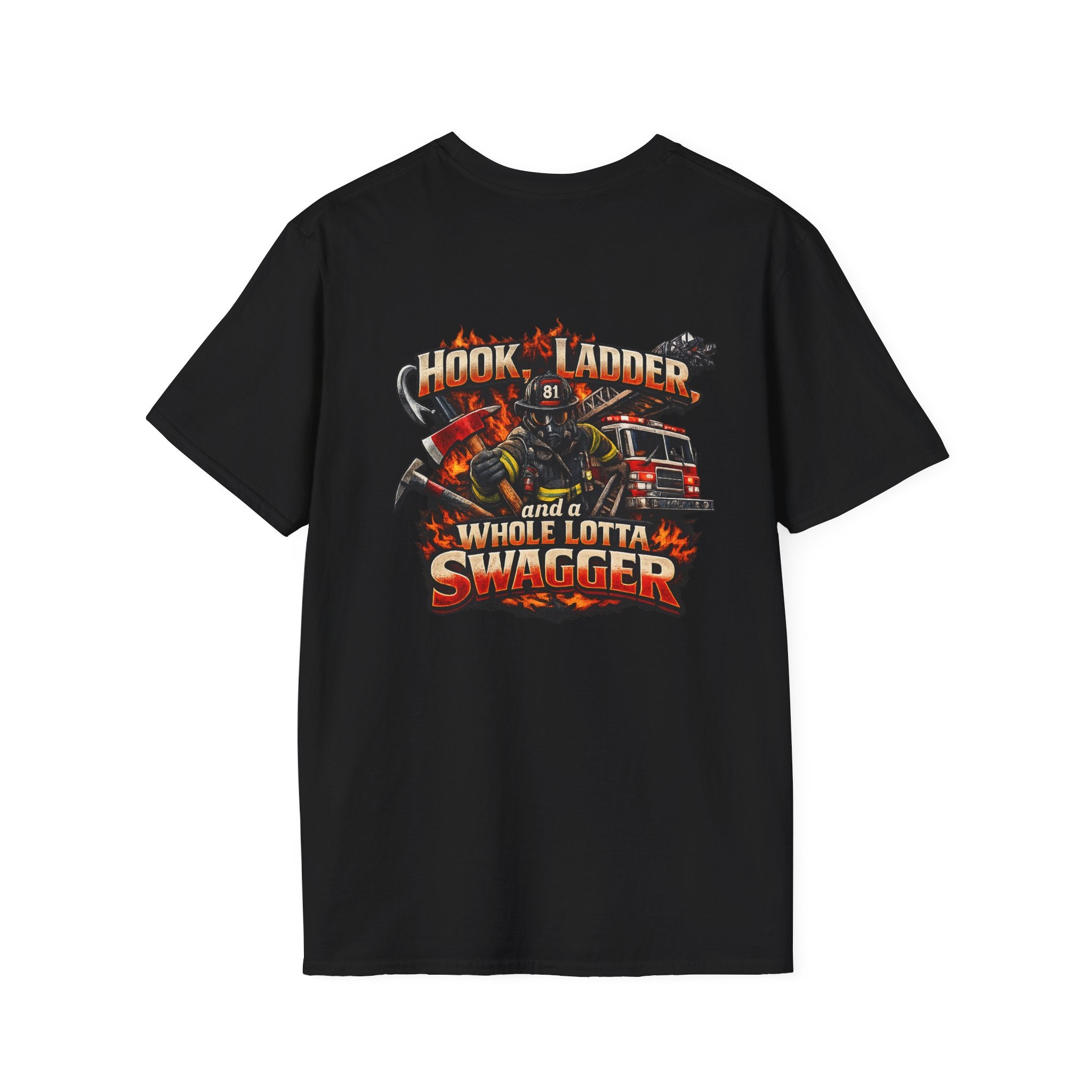 Firefighter T-Shirt — "Hook, Ladder and a Whole Lotta Swagger" Graphic Tee