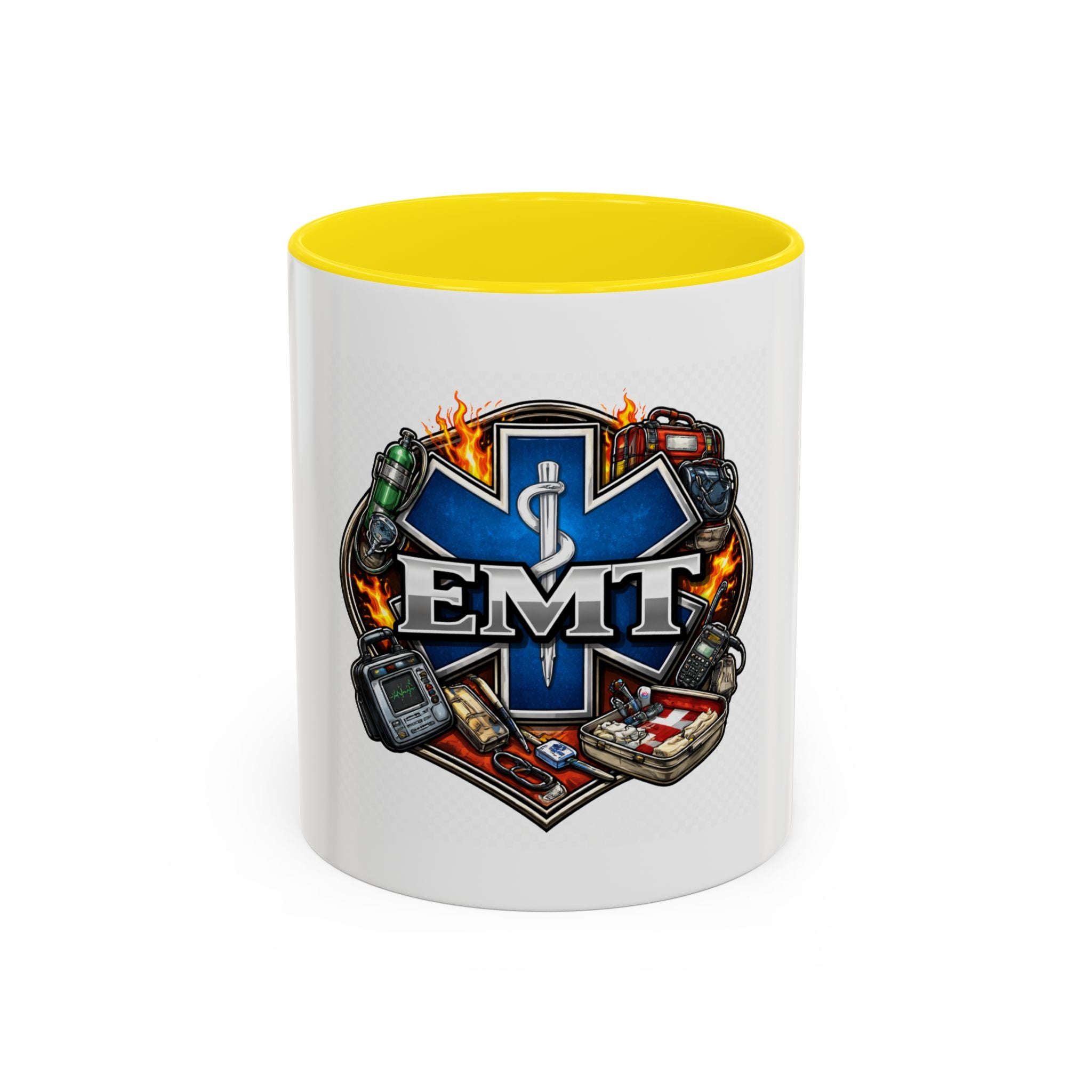 EMT Star of Life Accent Coffee Mug – Paramedic Emergency Medical Technician Gift (11/15oz)