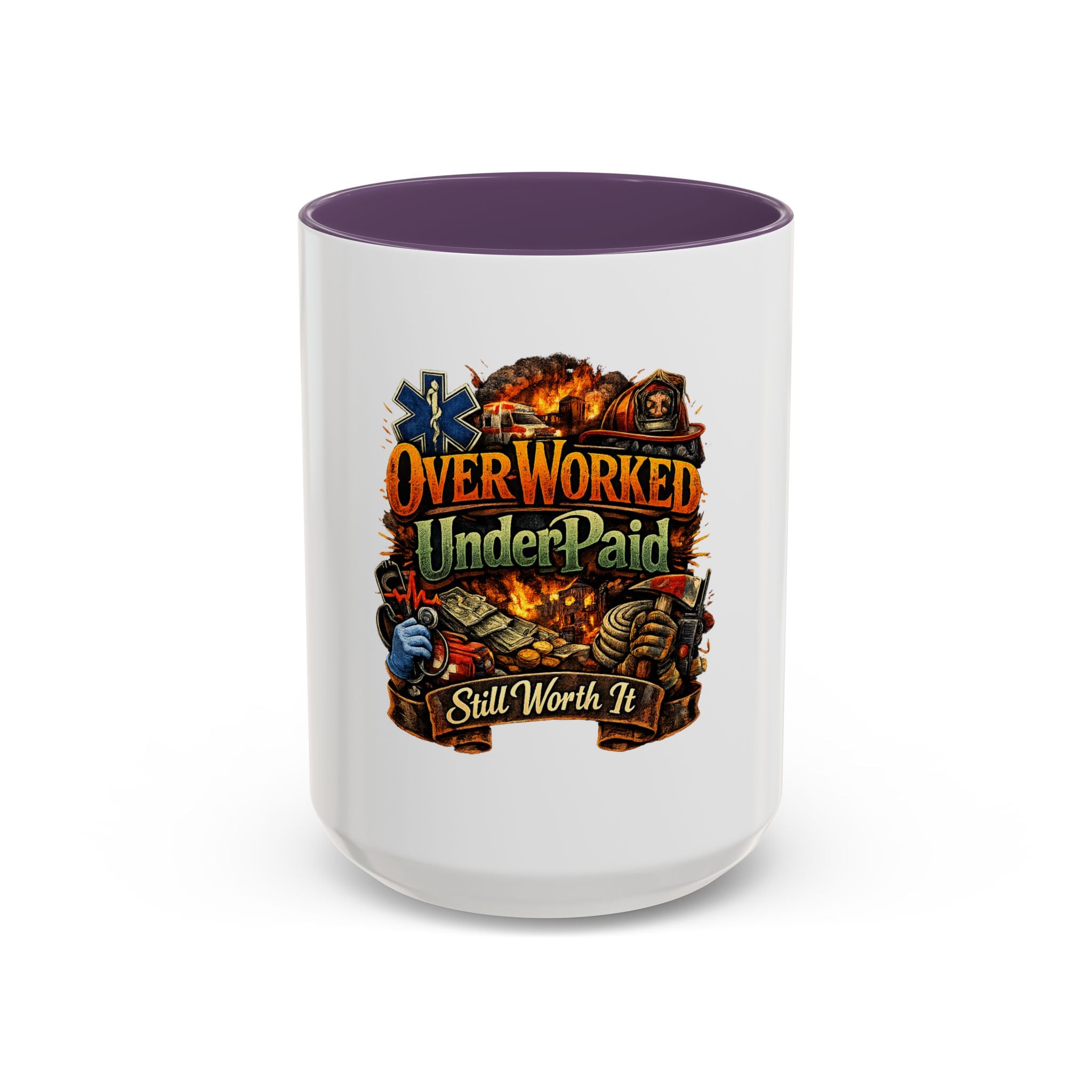 Overworked Underpaid Coffee Mug – "Still Worth It" Rustic Gift for Workers