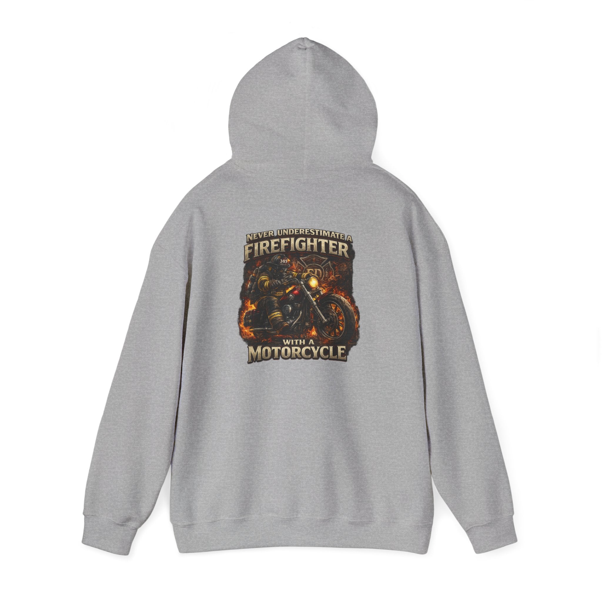Firefighter Motorcycle Hoodie - "Never Underestimate a Firefighter with a Motorcycle" Graphic Pullover