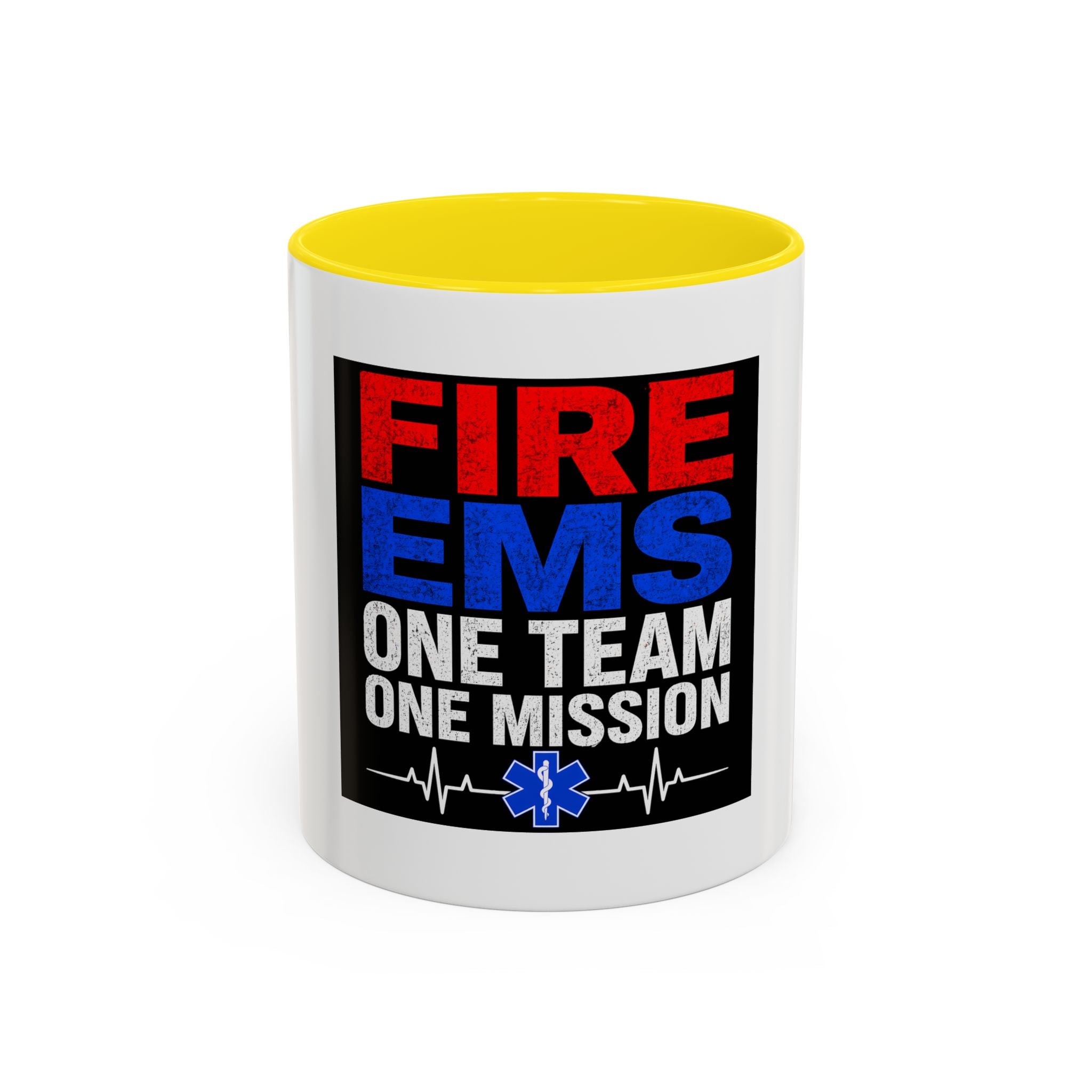Fire EMS One Team One Mission Accent Coffee Mug — Emergency Medical Services Coffee Cup