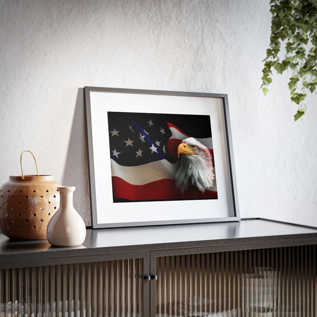 Patriotic Bald Eagle Framed Poster — American Flag Wall Art (Matte)