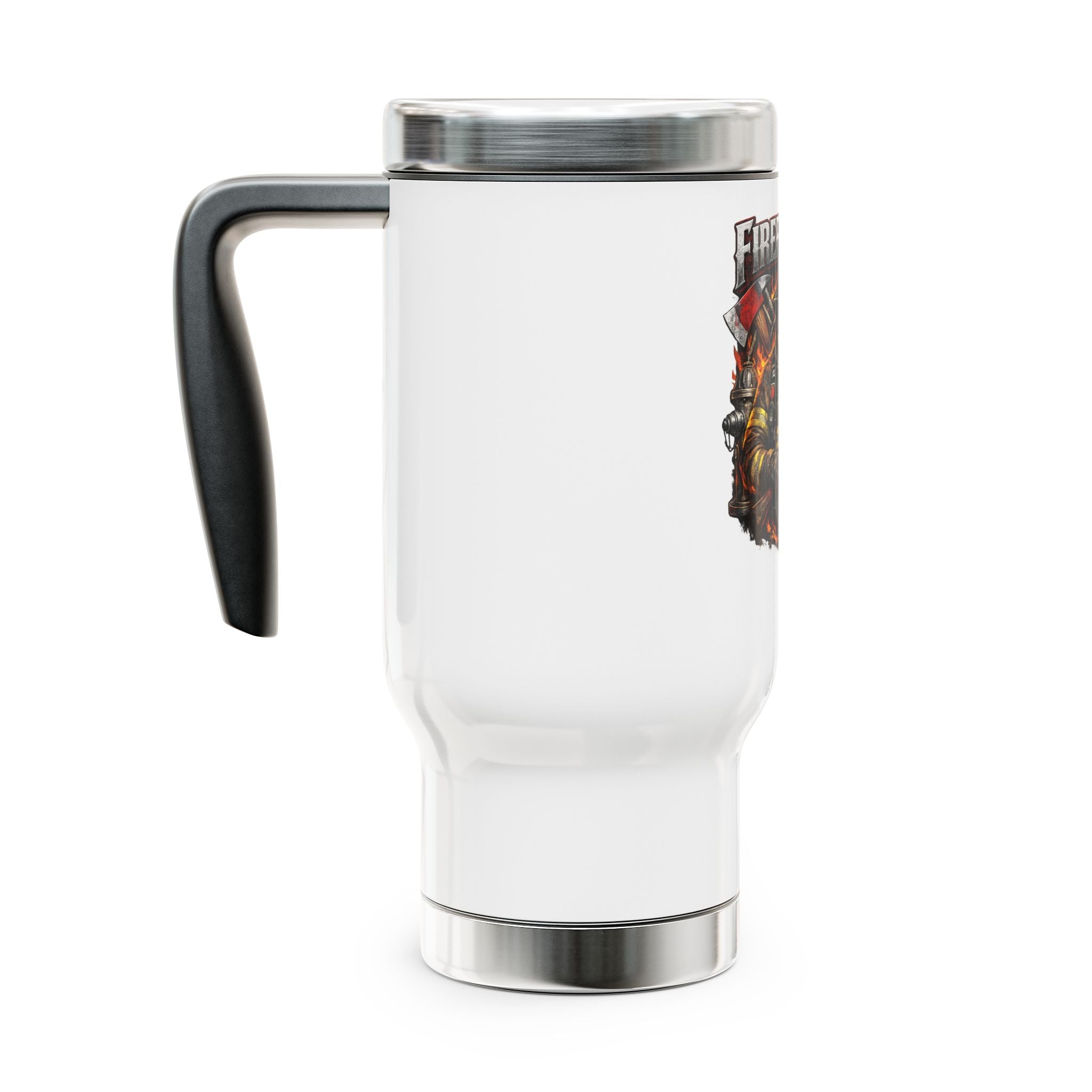 Firefighter Travel Mug – 14oz Stainless Steel Insulated Handle Mug (“Firefighter” Graphic)