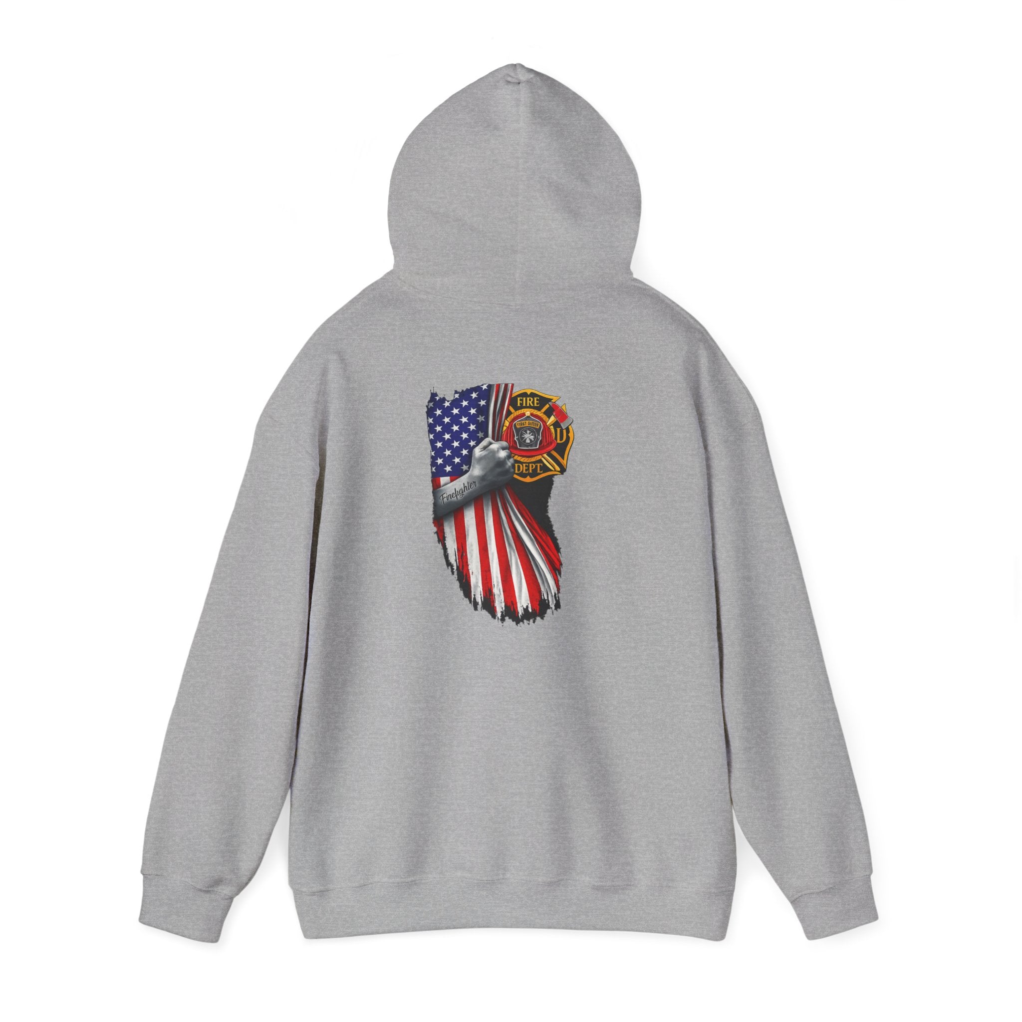 Patriotic Eagle Hoodie with American Flag and Firefighter Badge - 4th of July Memorial Pullover