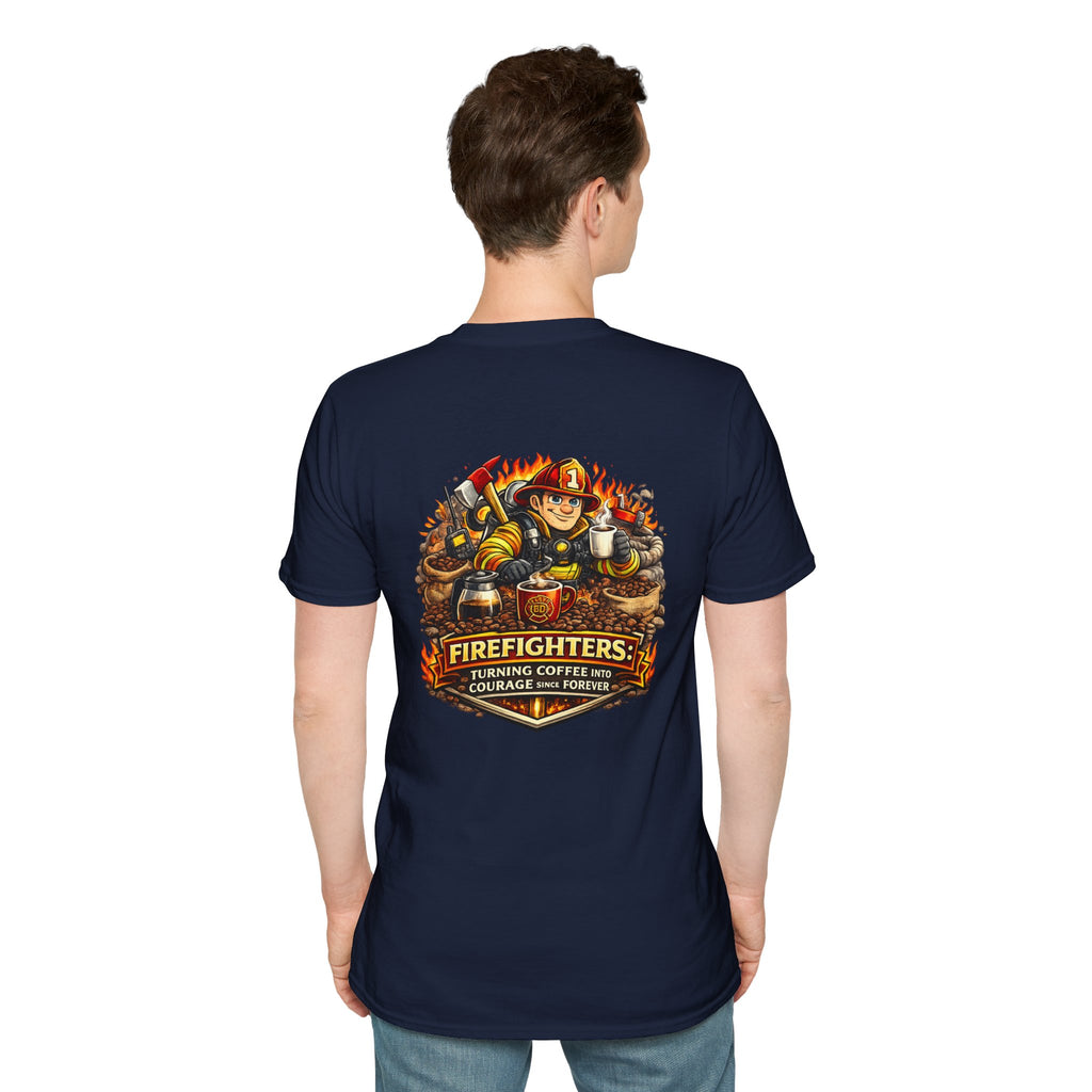 Firefighter Coffee T-Shirt — "Turning Coffee Into Courage" Graphic Tee