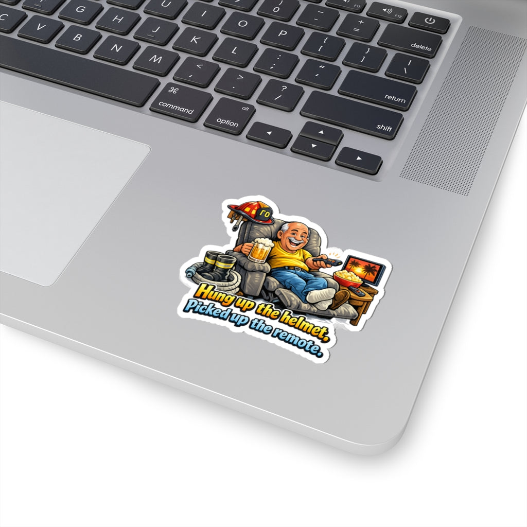 Firefighter Retirement Sticker — "Hung up the Helmet, Picked up the Remote" Kiss-Cut Decal