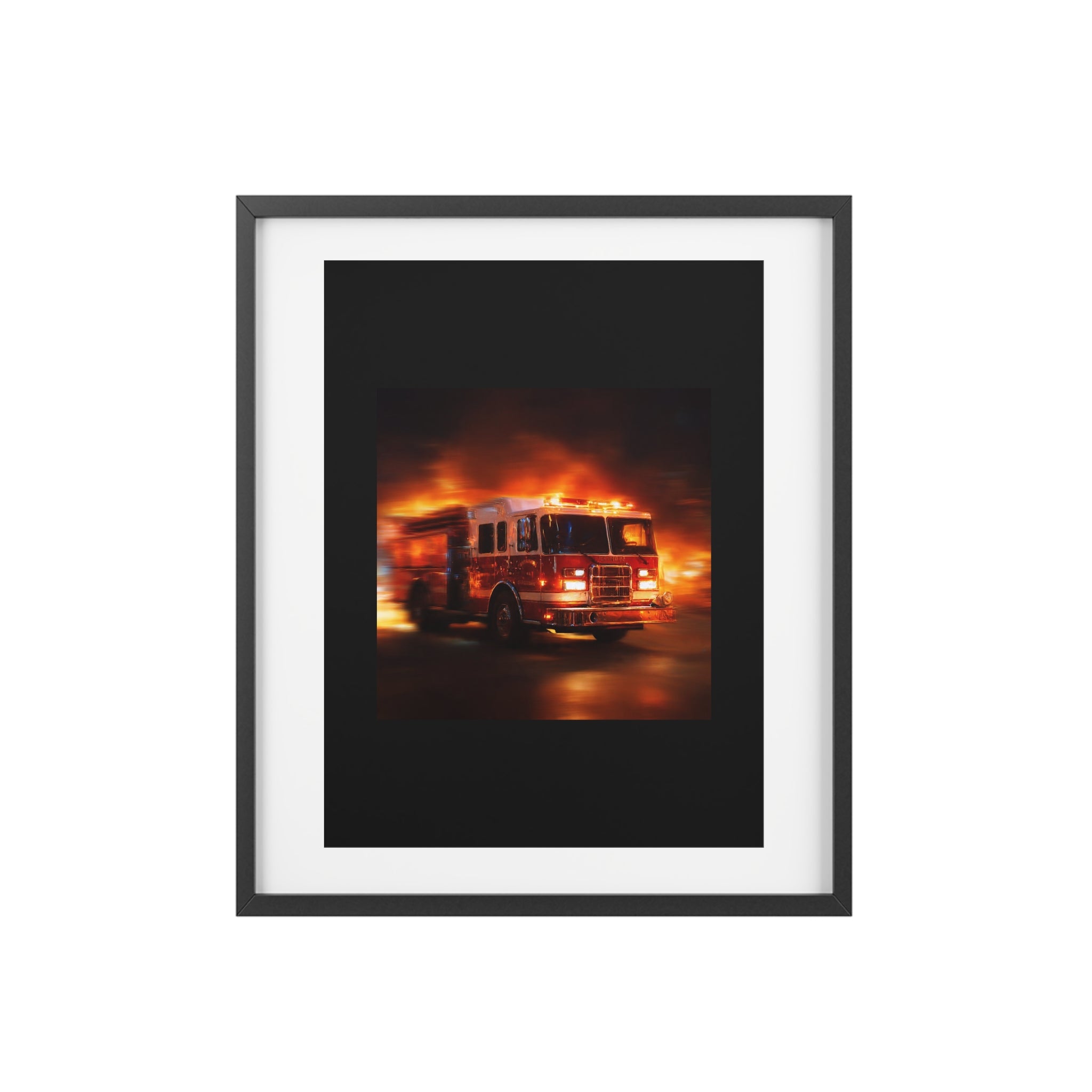 Firefighter Fire Truck Framed Poster — Matte Wall Art for Firehouse & Home