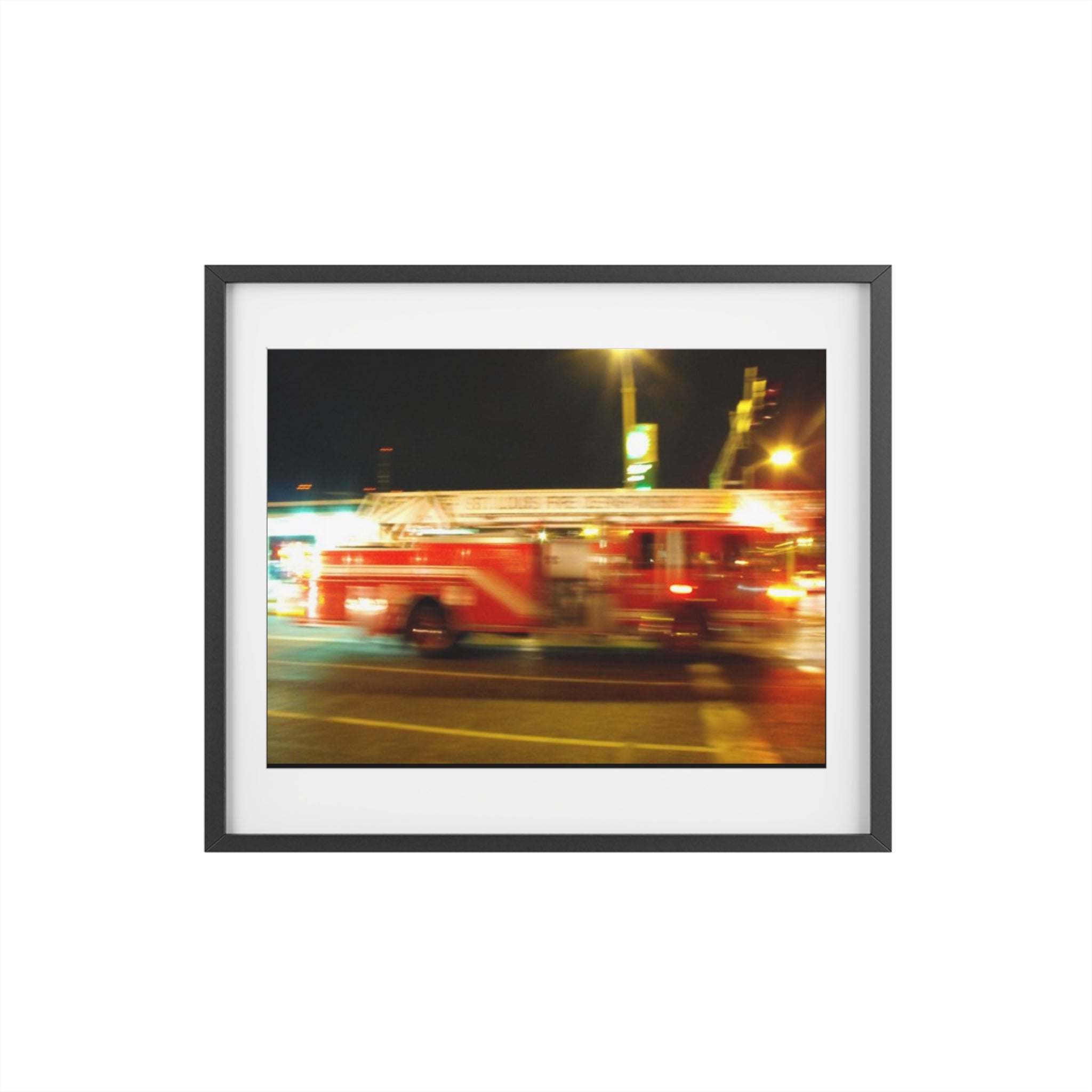 Fire Truck Motion Blur Framed Poster — Matte Photo Print for Home or Office