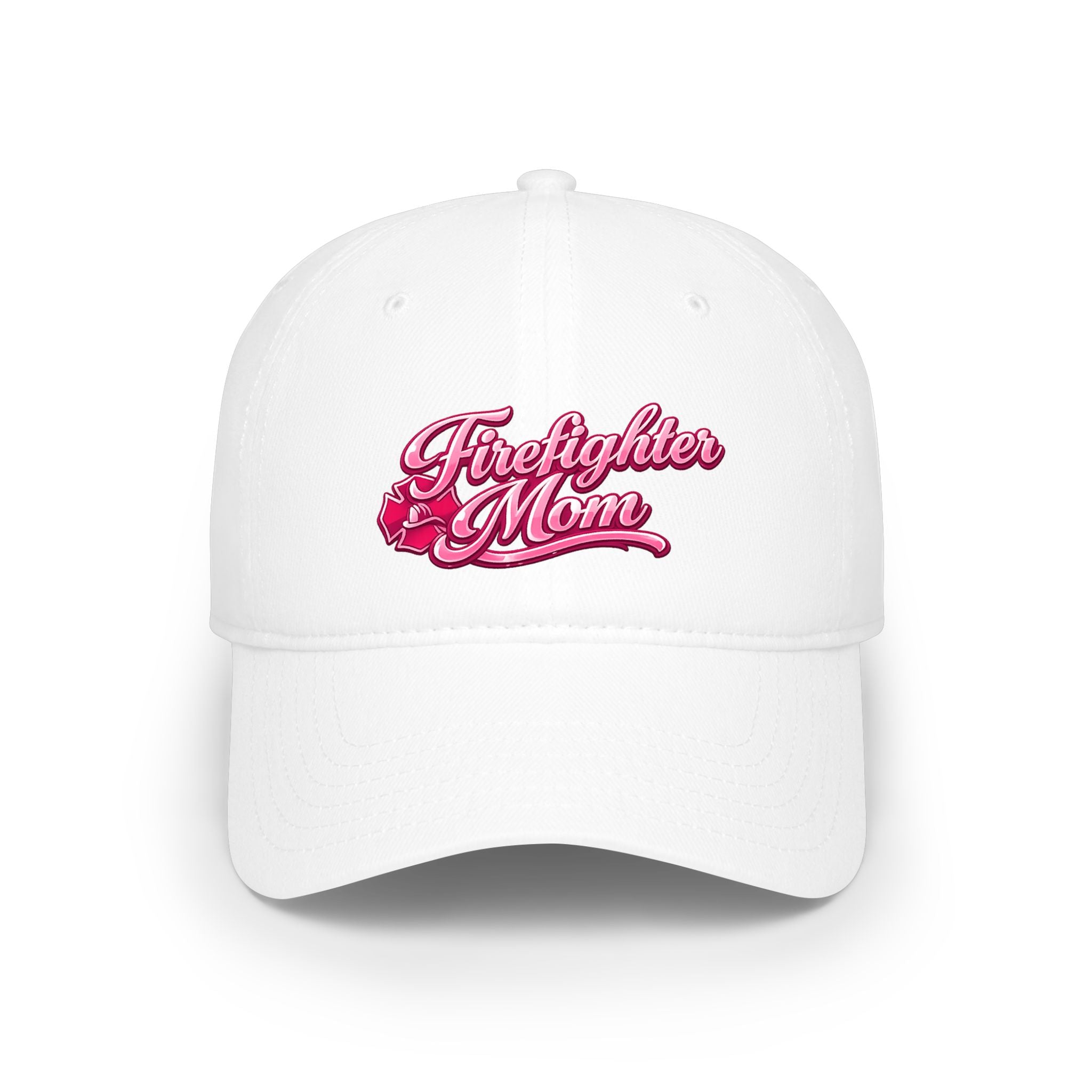 Firefighter Mom Baseball Cap — Pink Script Low Profile Hat for Moms, Mother’s Day Gift