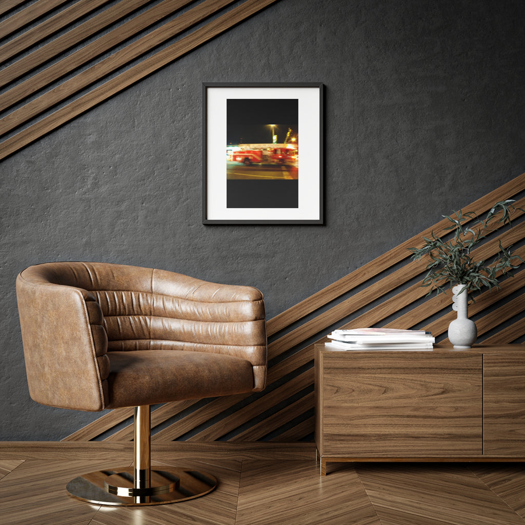 Fire Truck Motion Blur Framed Poster — Matte Photo Print for Home or Office