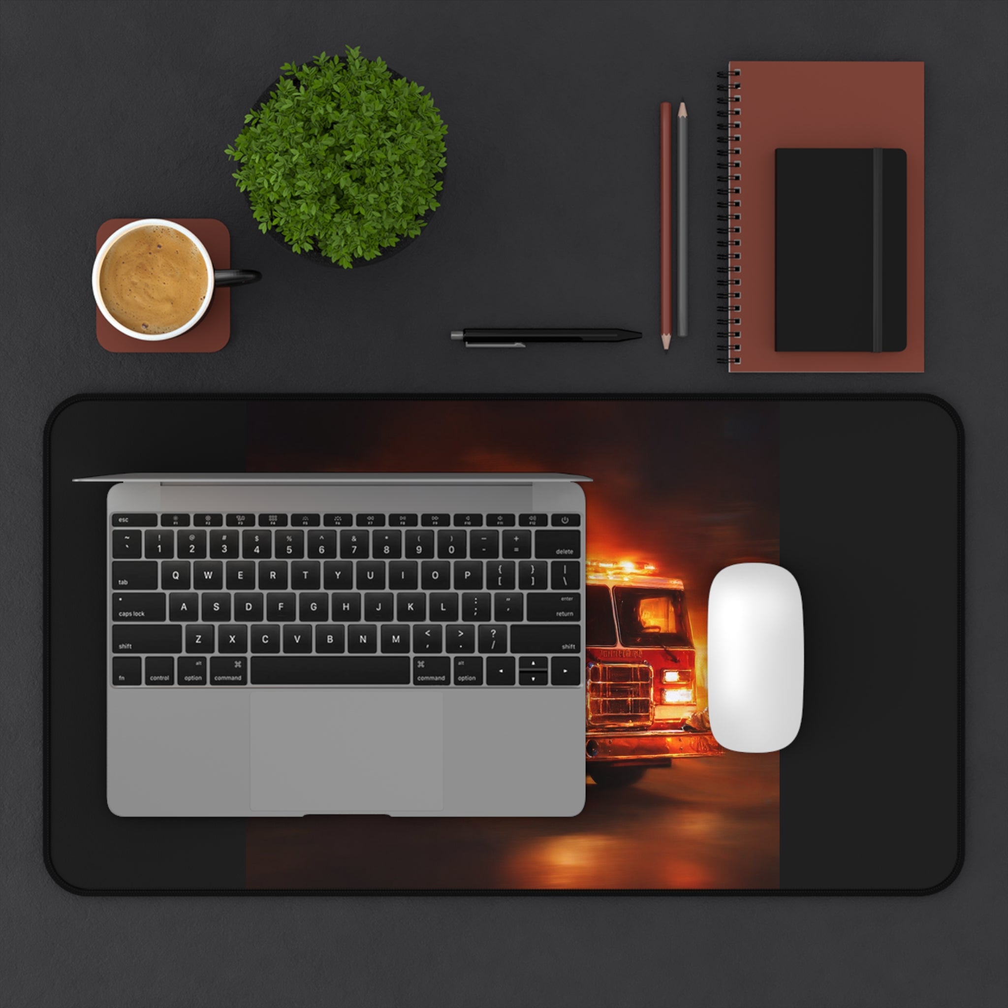 Firefighter Fire Engine Desk Mat — Emergency Truck Gaming Mouse Pad