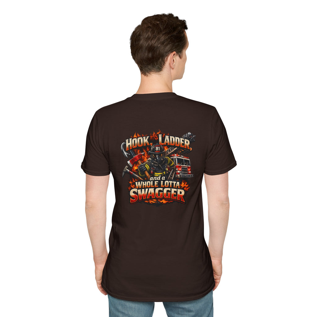 Firefighter T-Shirt — "Hook, Ladder and a Whole Lotta Swagger" Graphic Tee
