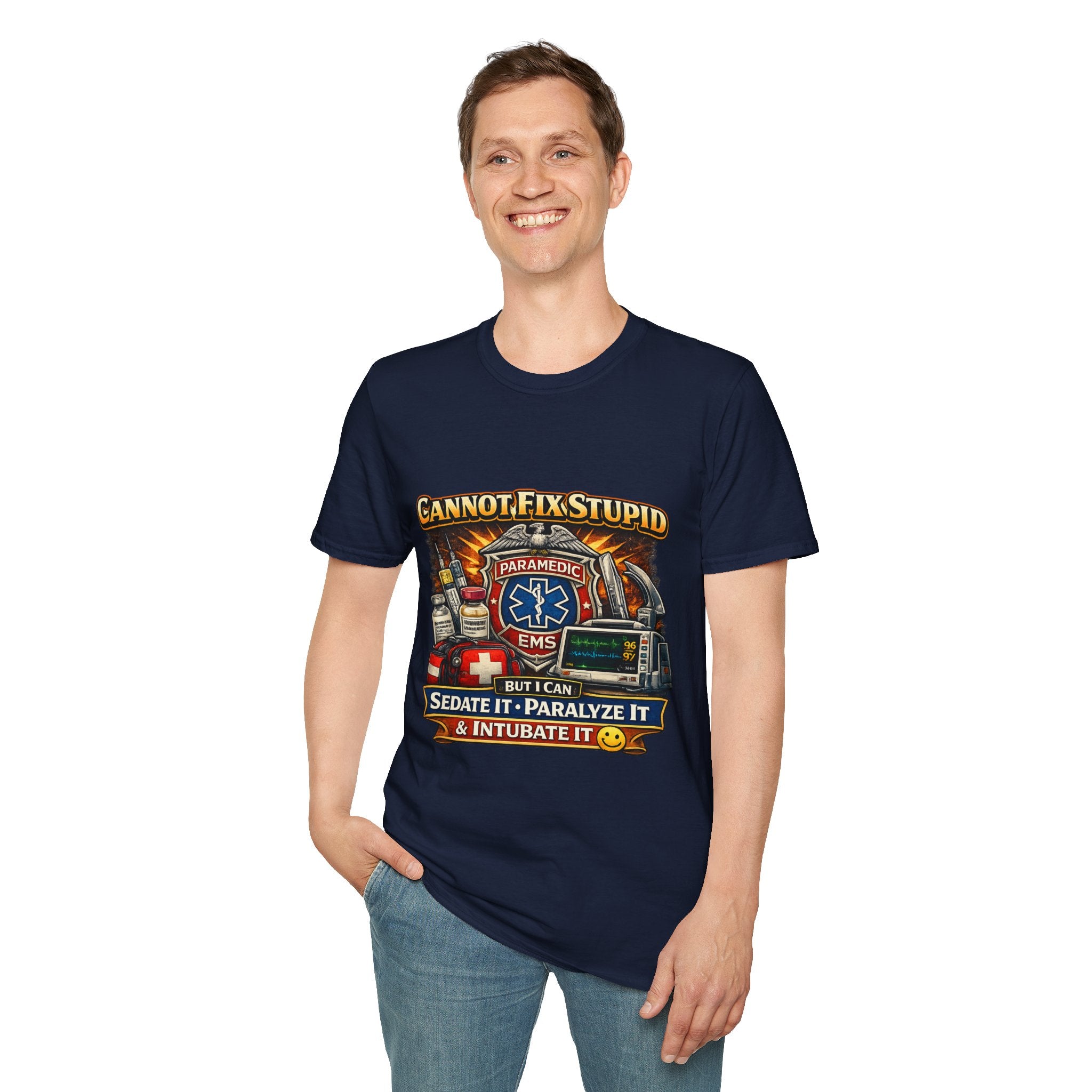 Paramedic EMS Tee — "Cannot Fix Stupid" Funny Paramedic T-Shirt