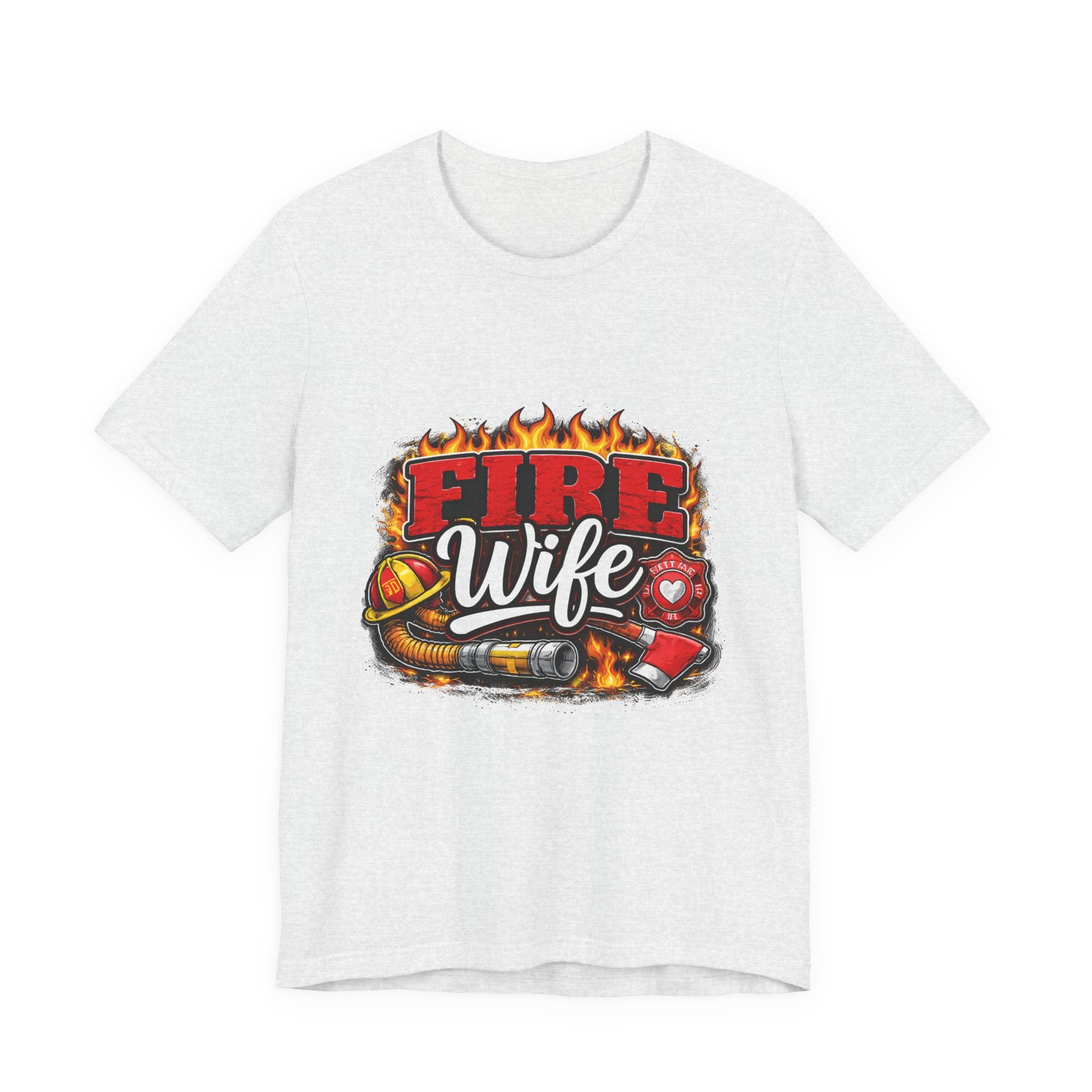 Fire Wife T-Shirt — Firefighter Spouse Tee with Helmet & Hose Design